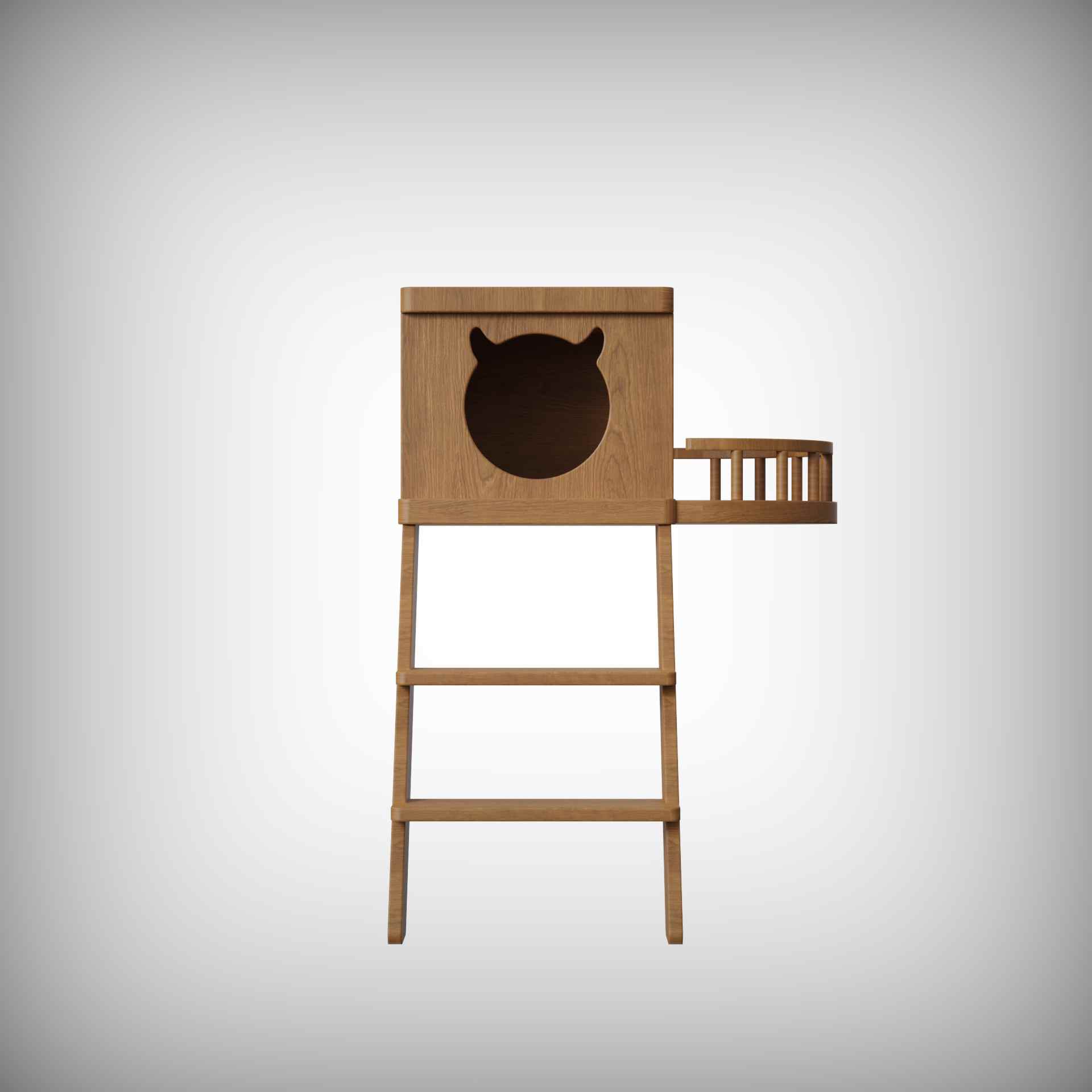 Wooden Cat House with Ladder | Wall-Mounted Cat Condo with Balcony