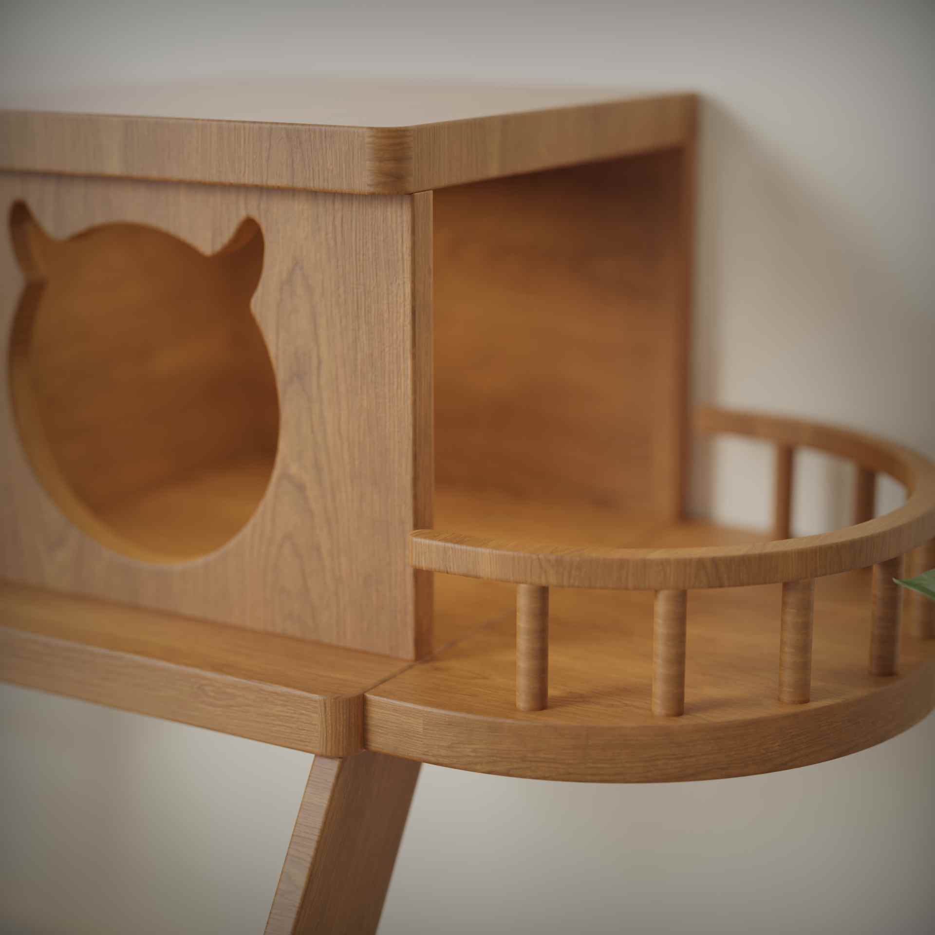 Wooden Cat House with Ladder | Wall-Mounted Cat Condo with Balcony