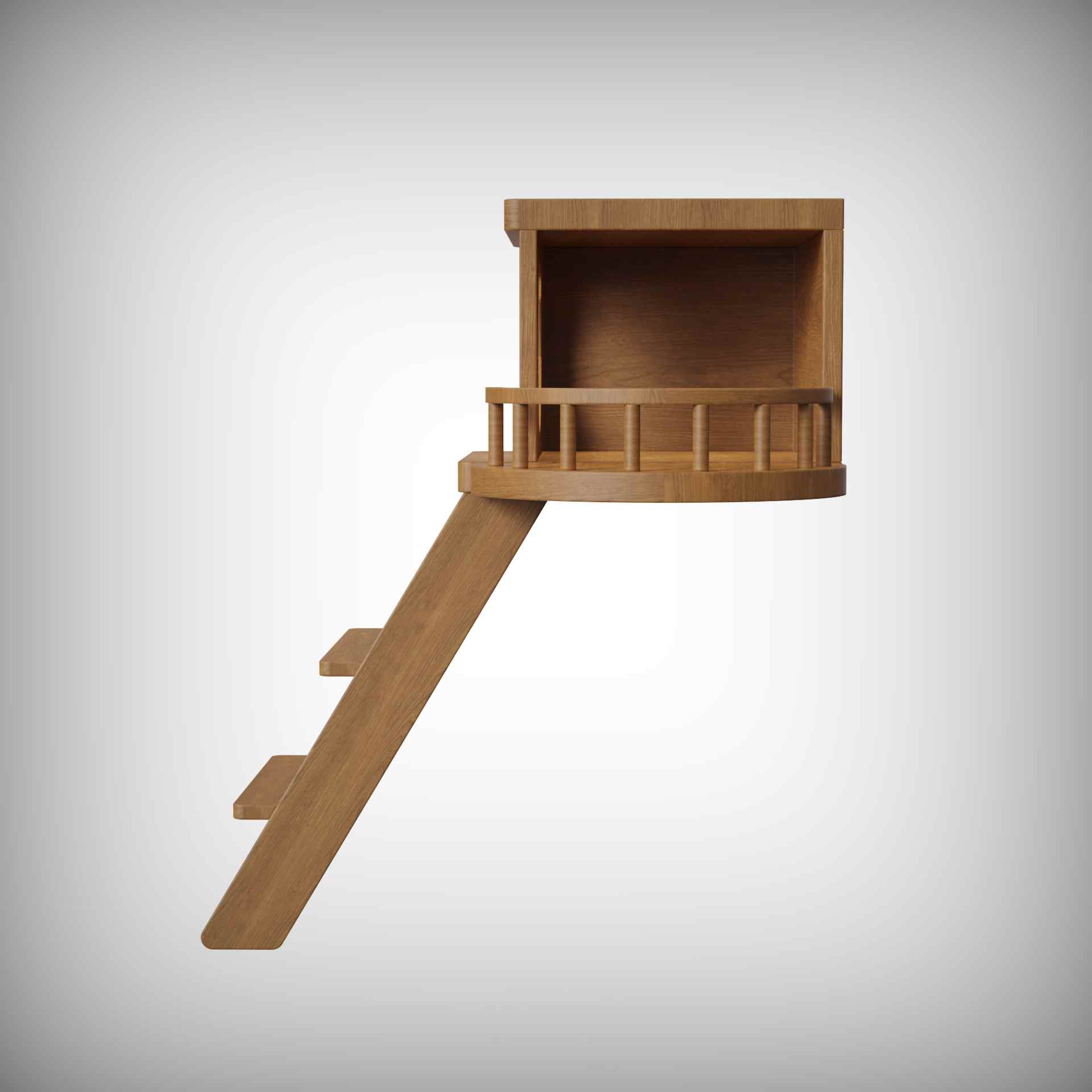 Wooden Cat House with Ladder | Wall-Mounted Cat Condo with Balcony