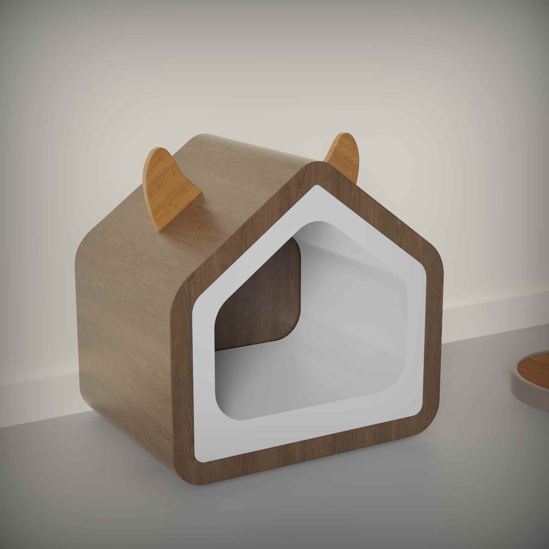 Modern Wooden Cat House with Ears | Cute Cat-Shaped Cat Bed