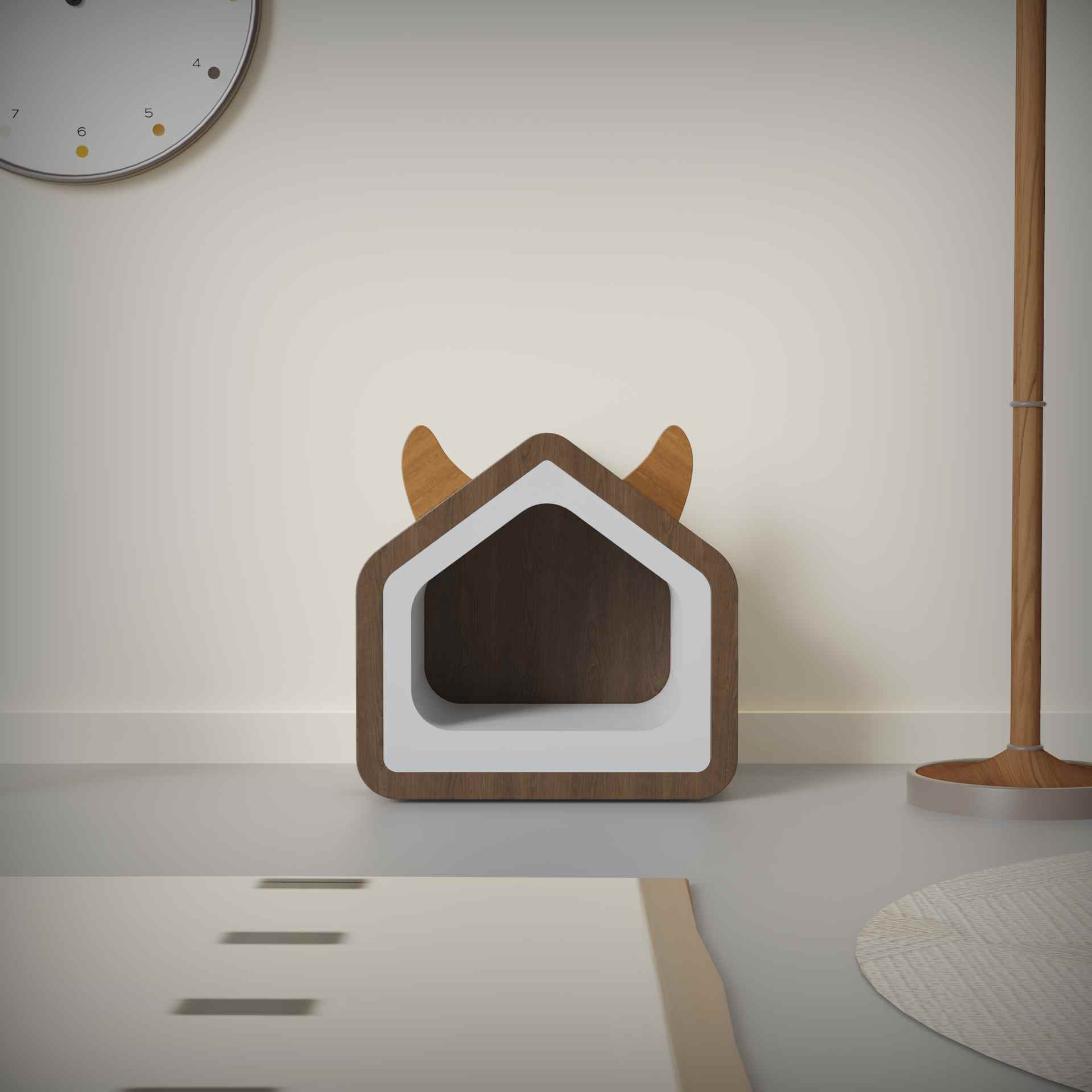 Modern Wooden Cat House with Ears | Cute Cat-Shaped Cat Bed