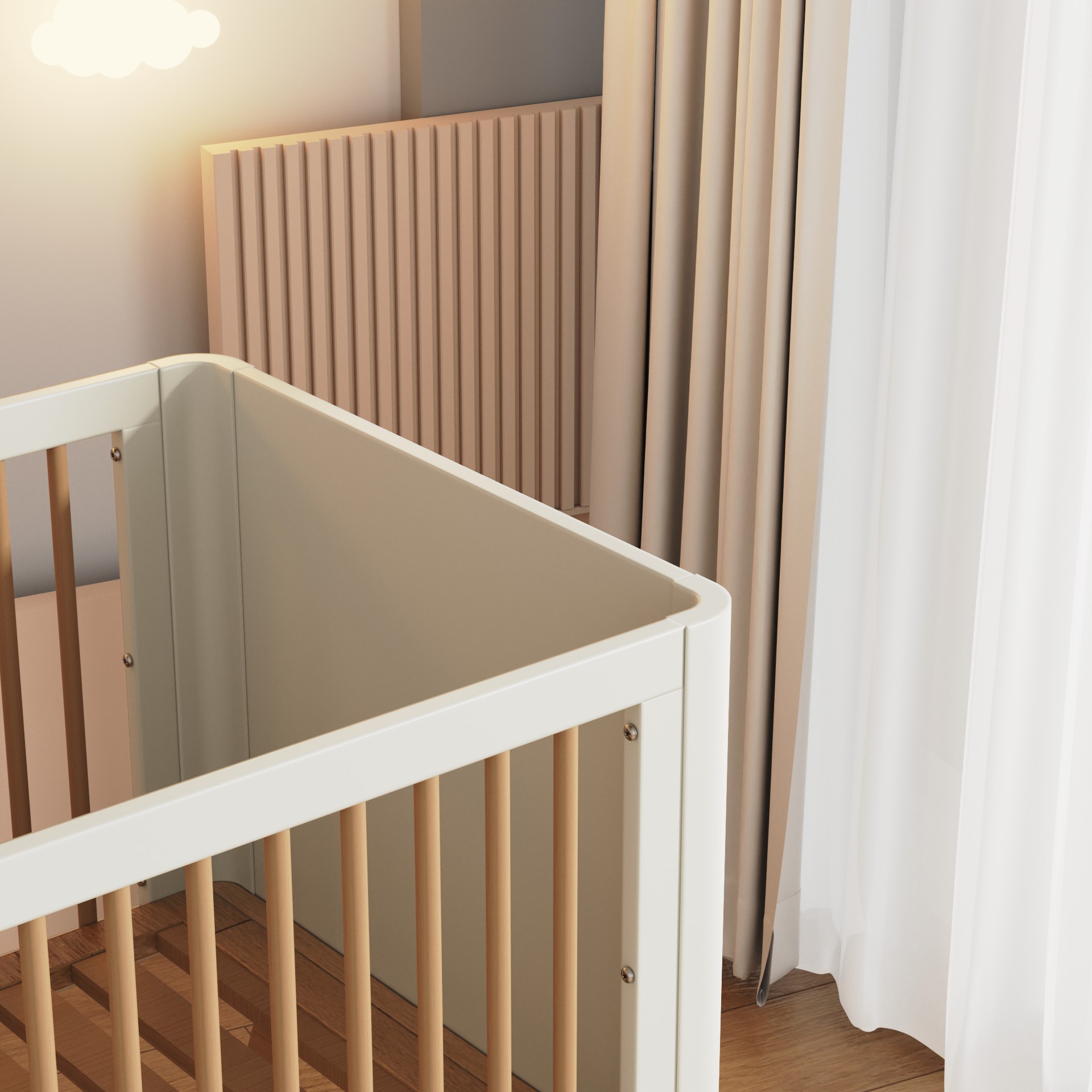 Modern Wood & White Baby Crib | Stylish Nursery Bed with Solid Wood Legs