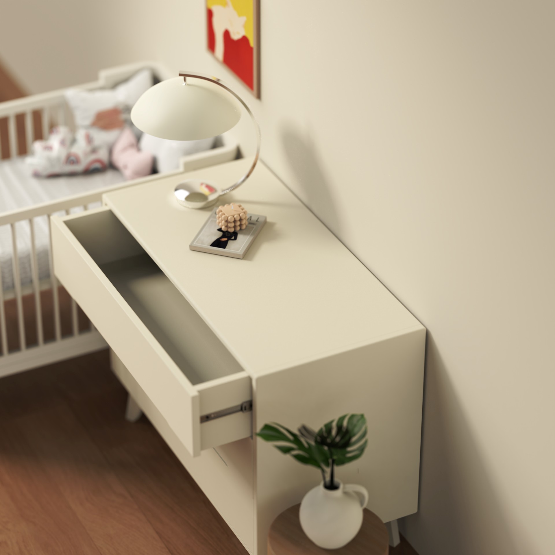 Modern 3-Drawer Nursery Dresser | White Kids Storage Chest with Angled Legs