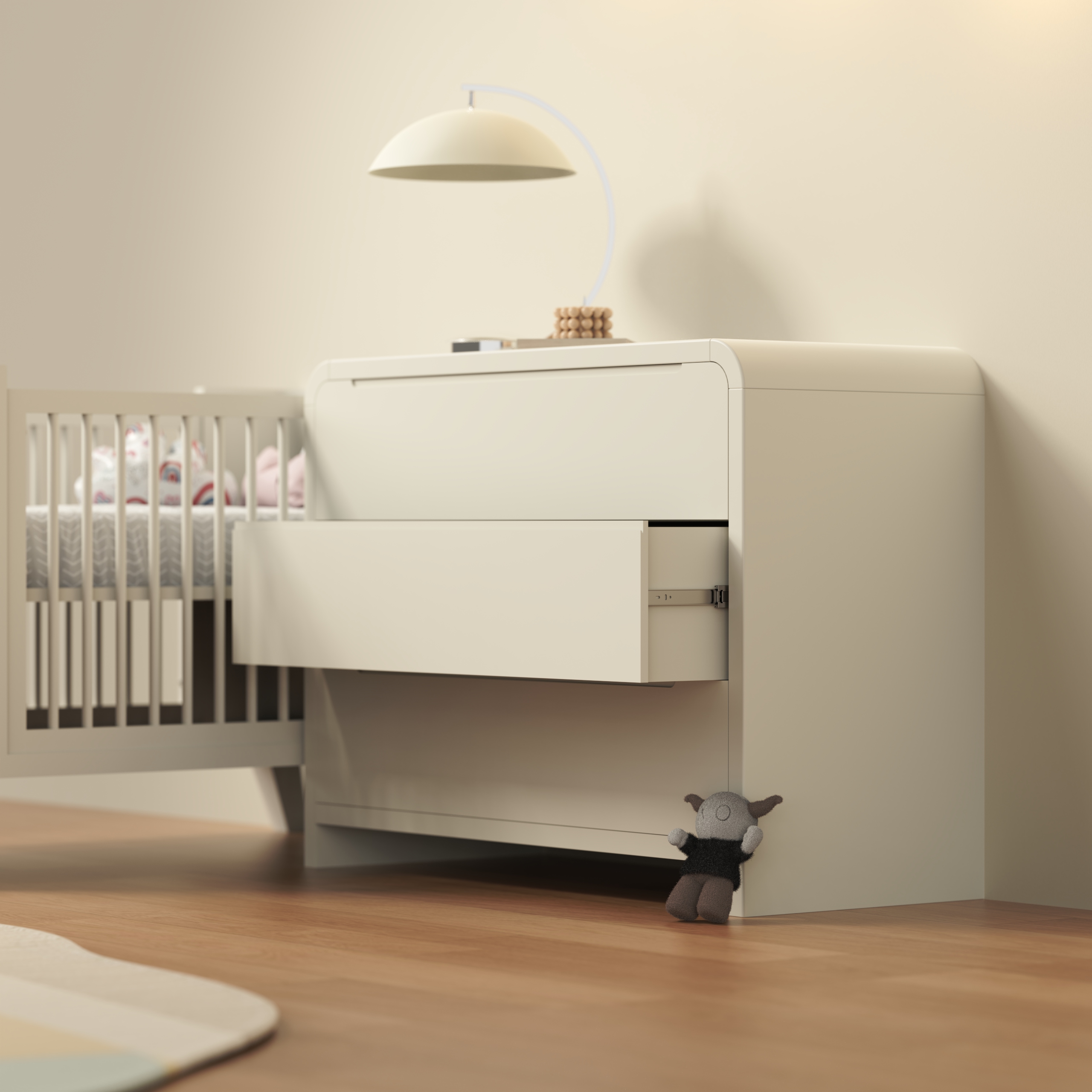 Modern 3-Drawer Nursery Dresser | Rounded-Edge White Kids Storage Chest