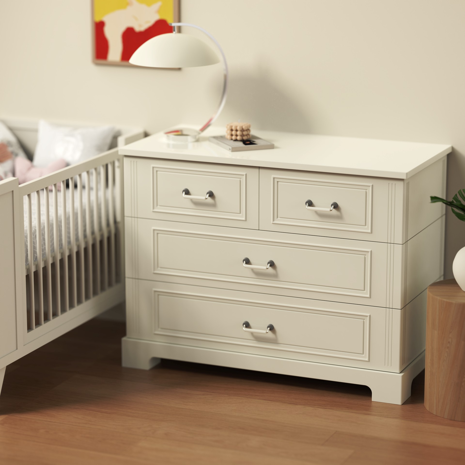 Elegant 4-Drawer Nursery Dresser | Classic White Kids Storage Chest