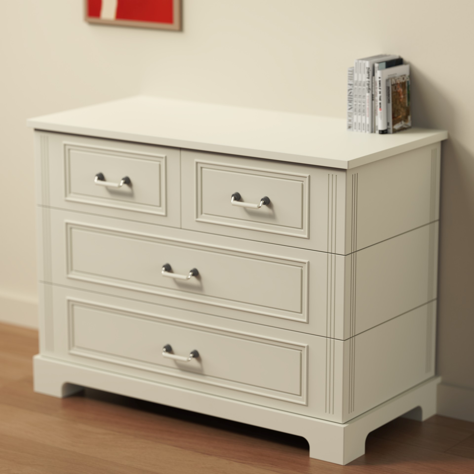Elegant 4-Drawer Nursery Dresser | Classic White Kids Storage Chest