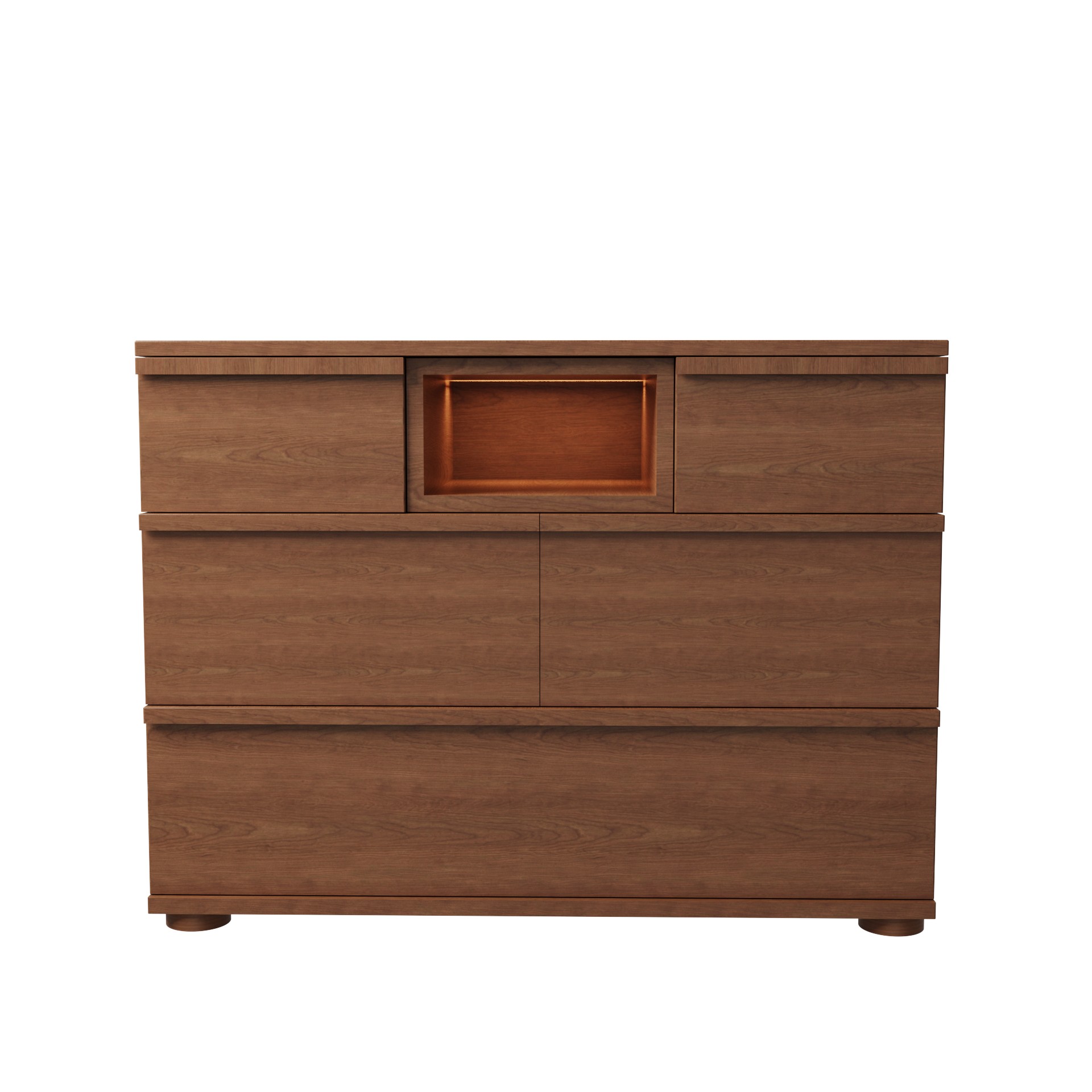 Modern Walnut Nursery Dresser | 5-Drawer Kids Storage Chest with LED Light