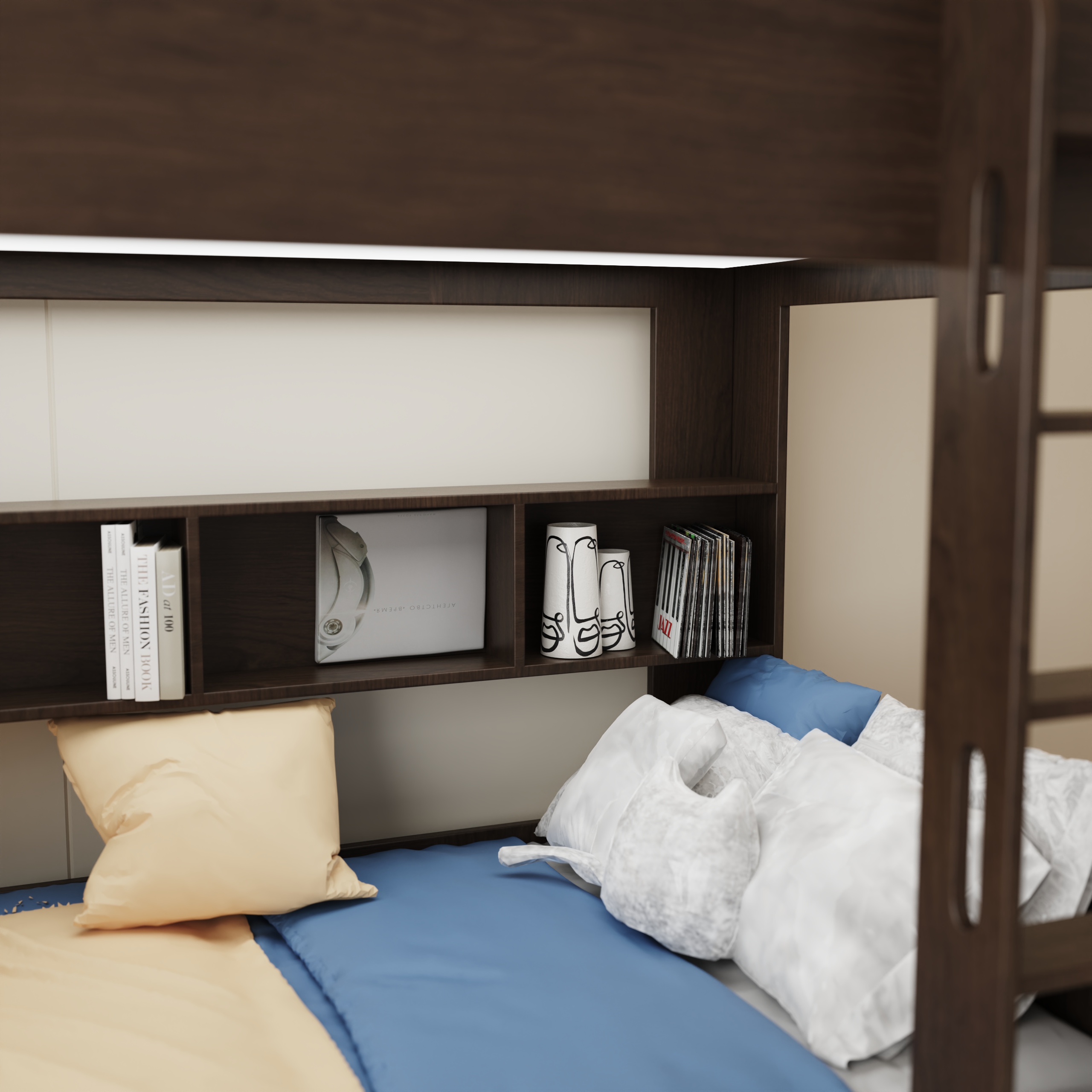 Modern Wooden Bunk Bed with Storage | Kids Twin-Over-Twin Bed with Stairs & Drawers