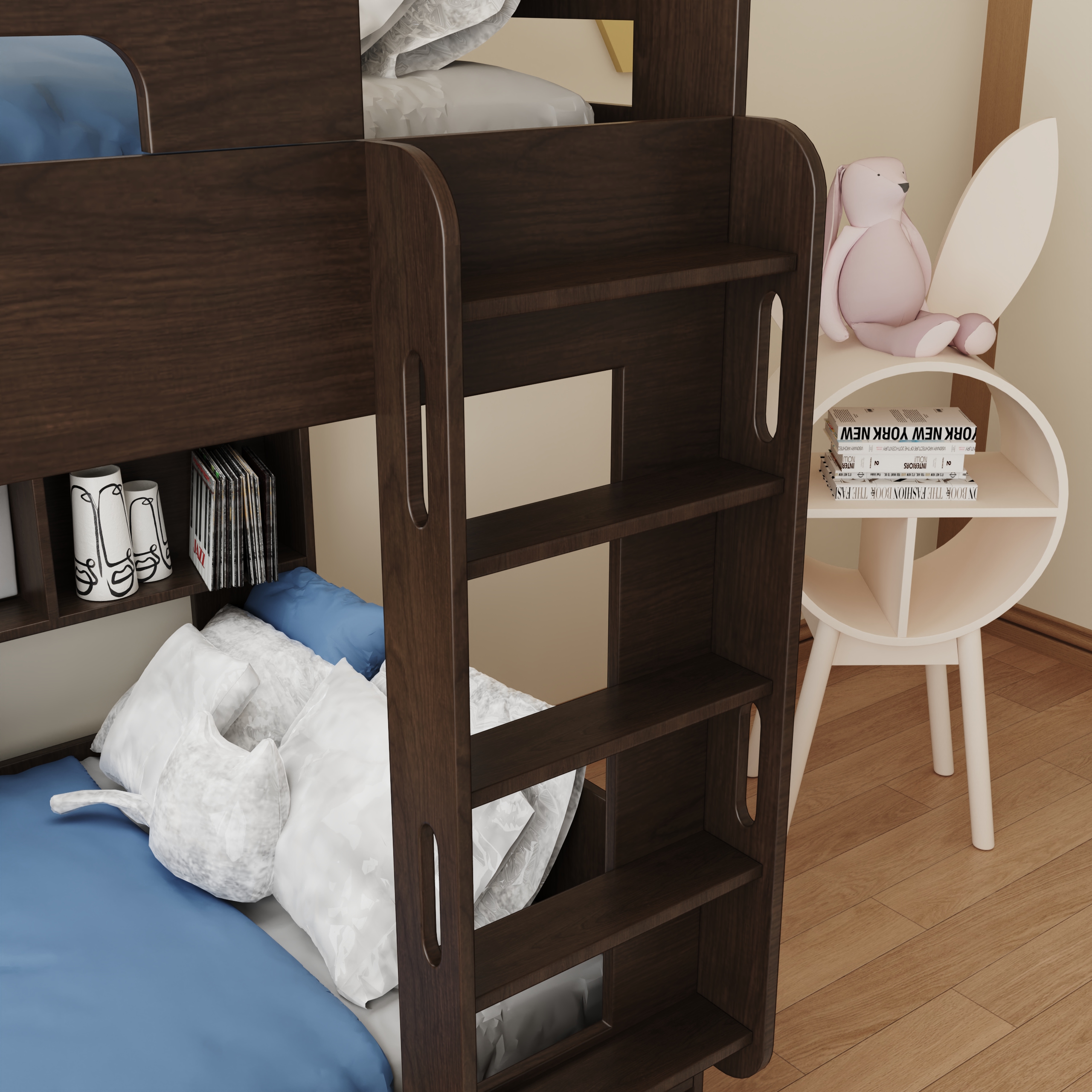 Modern Wooden Bunk Bed with Storage | Kids Twin-Over-Twin Bed with Stairs & Drawers