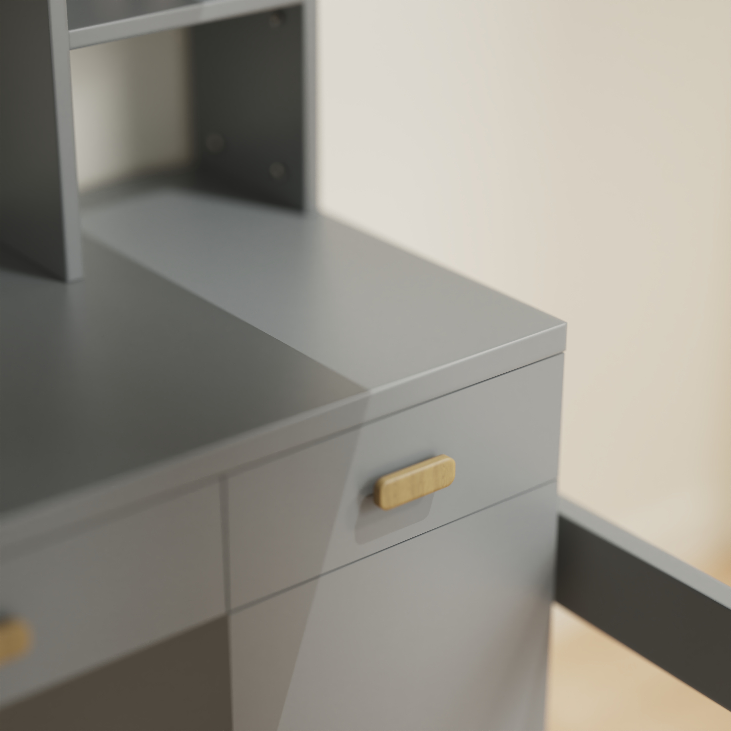 Grey Loft Bed with Desk | Kids Study Loft Bed with Built-in Shelves & Drawers