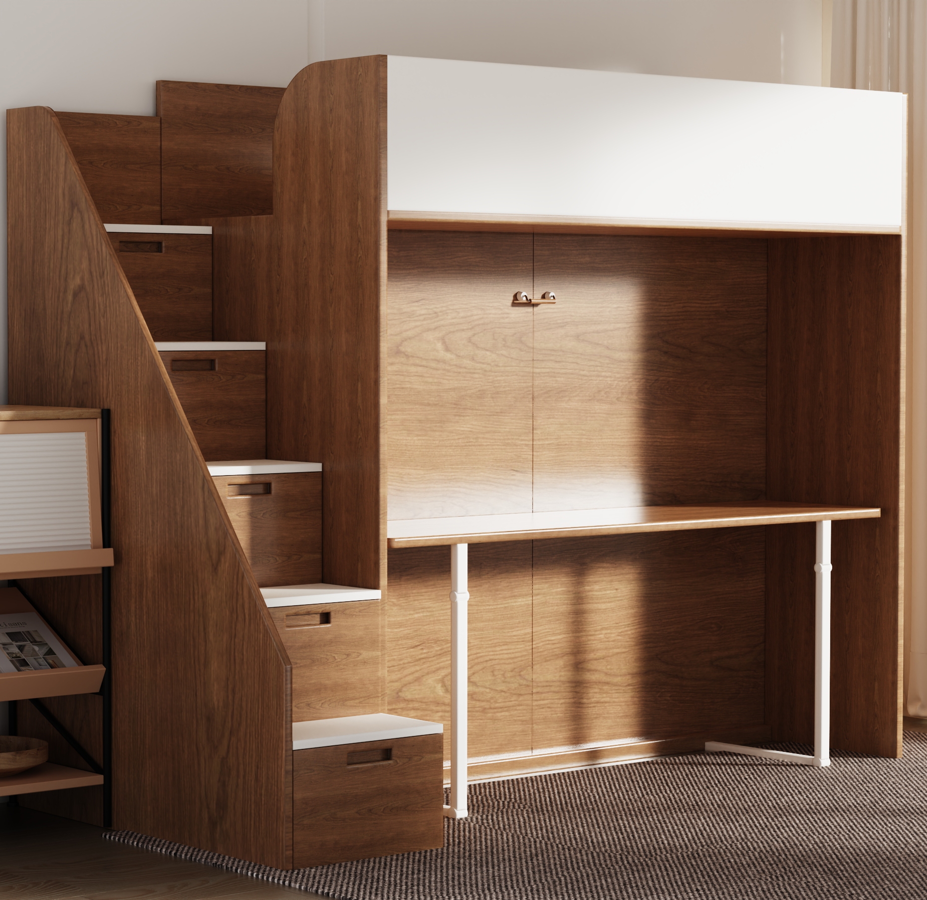 Modern Murphy Bunk Bed with Stairs | Space-Saving Kids Wall Bed with Storage Drawers