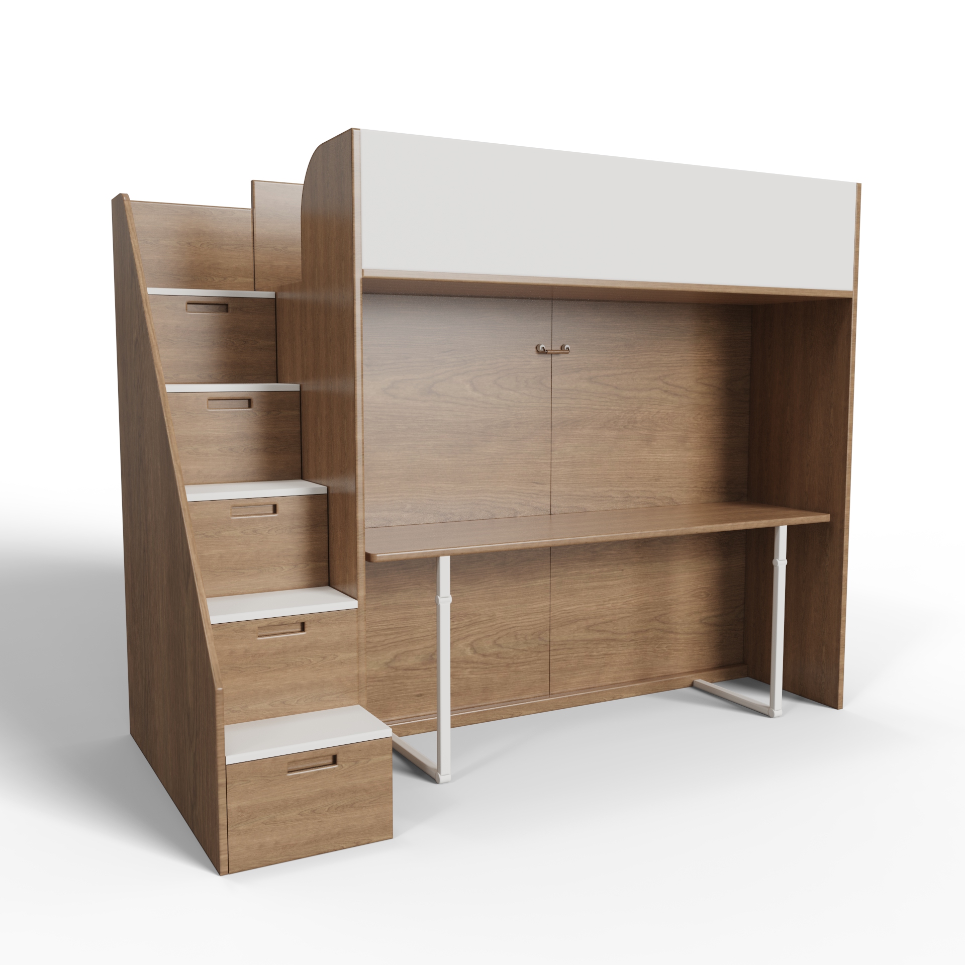 Modern Murphy Bunk Bed with Stairs | Space-Saving Kids Wall Bed with Storage Drawers