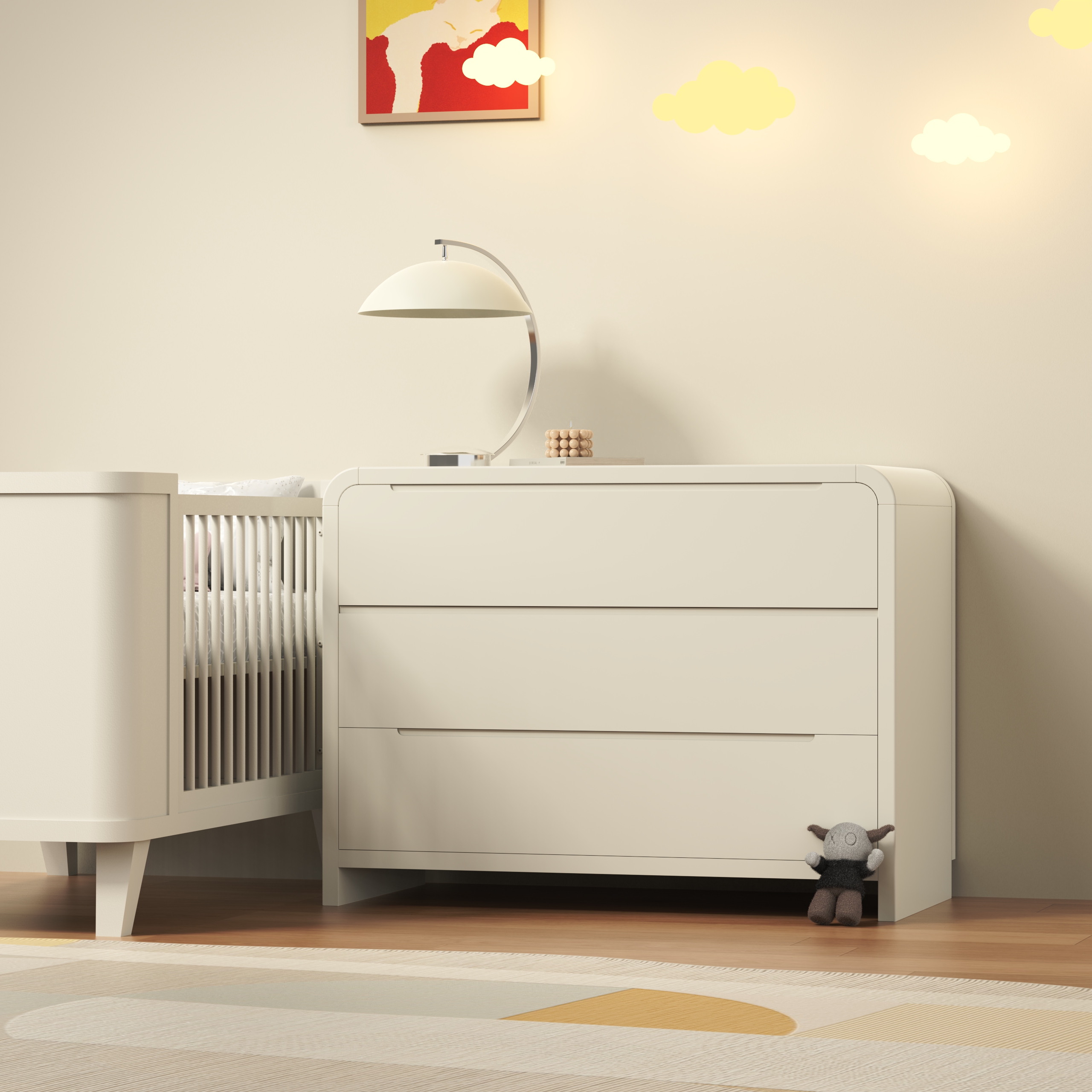 Modern 3-Drawer Nursery Dresser | Rounded-Edge White Kids Storage Chest