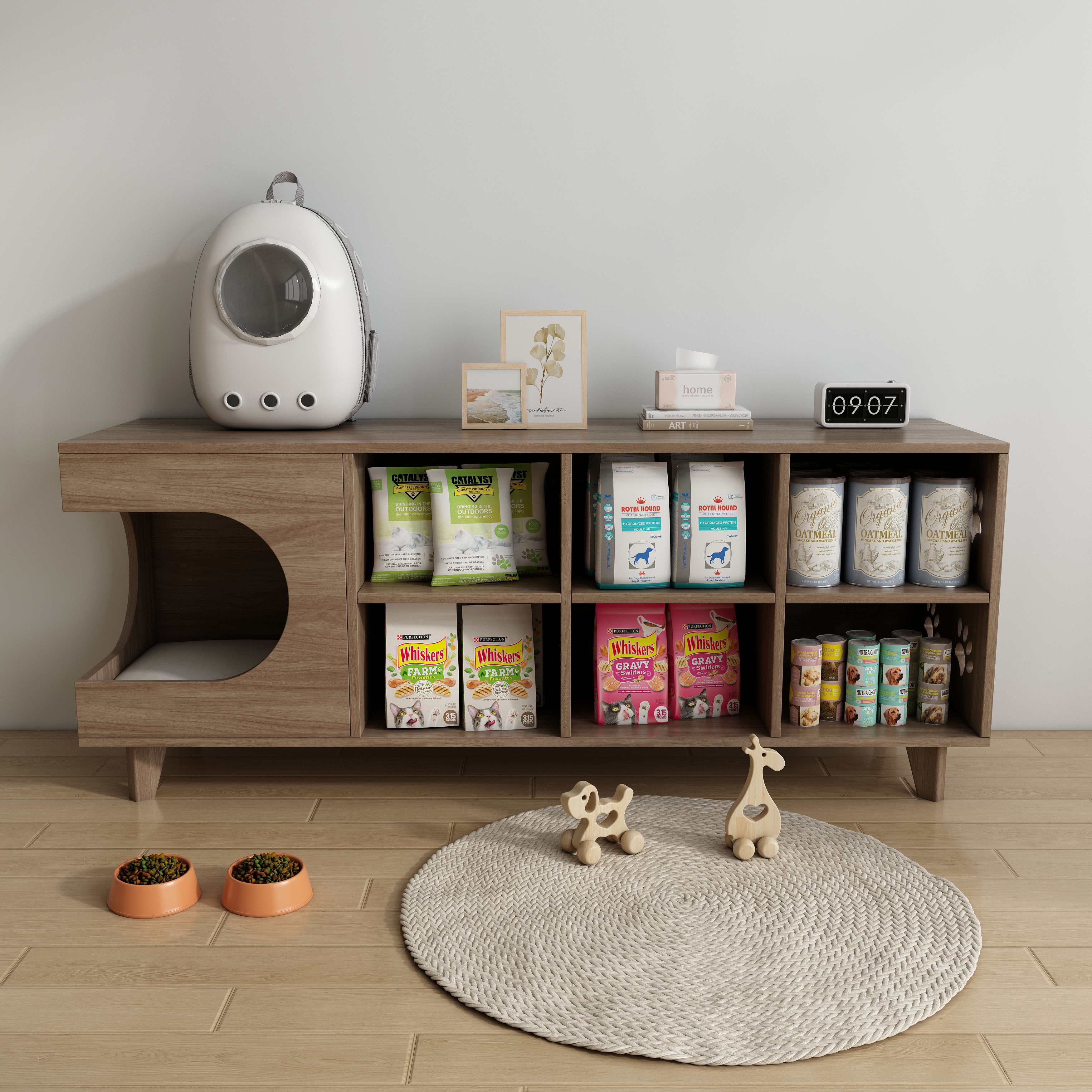 Multi-Functional Pet Wood Cabinet | Cat House Storage Console for Pets & Supplies