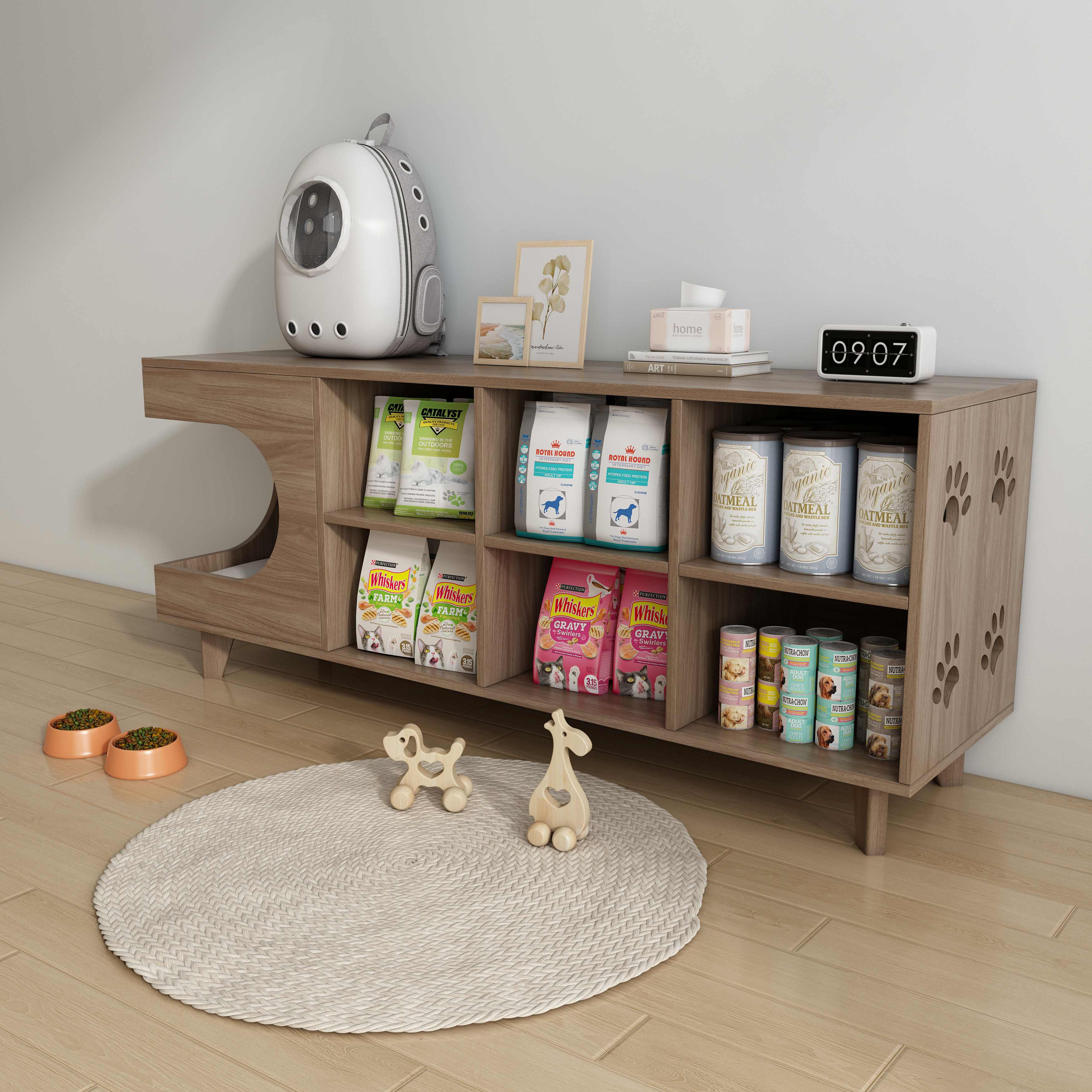 Multi-Functional Pet Wood Cabinet | Cat House Storage Console for Pets & Supplies