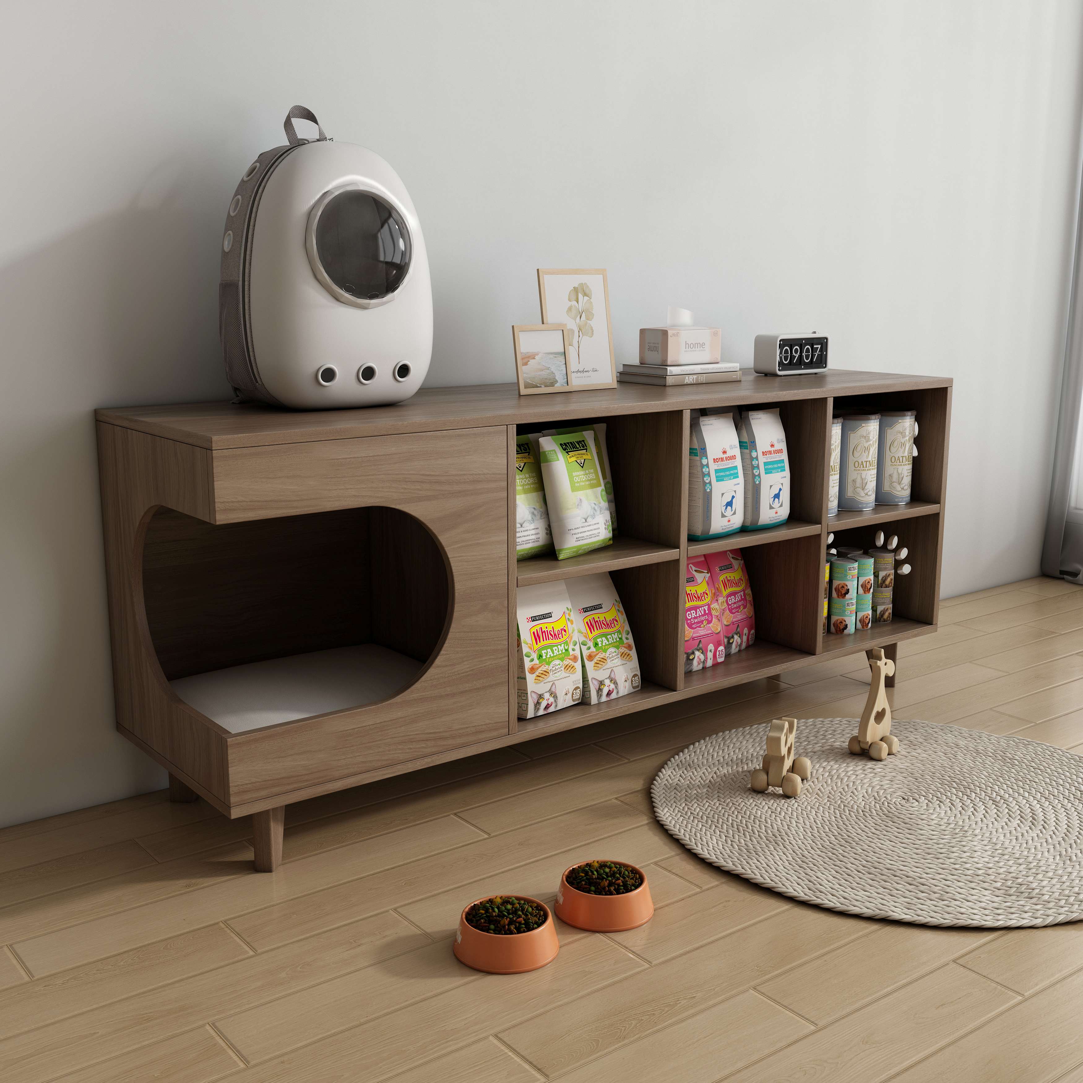 Multi-Functional Pet Wood Cabinet | Cat House Storage Console for Pets & Supplies