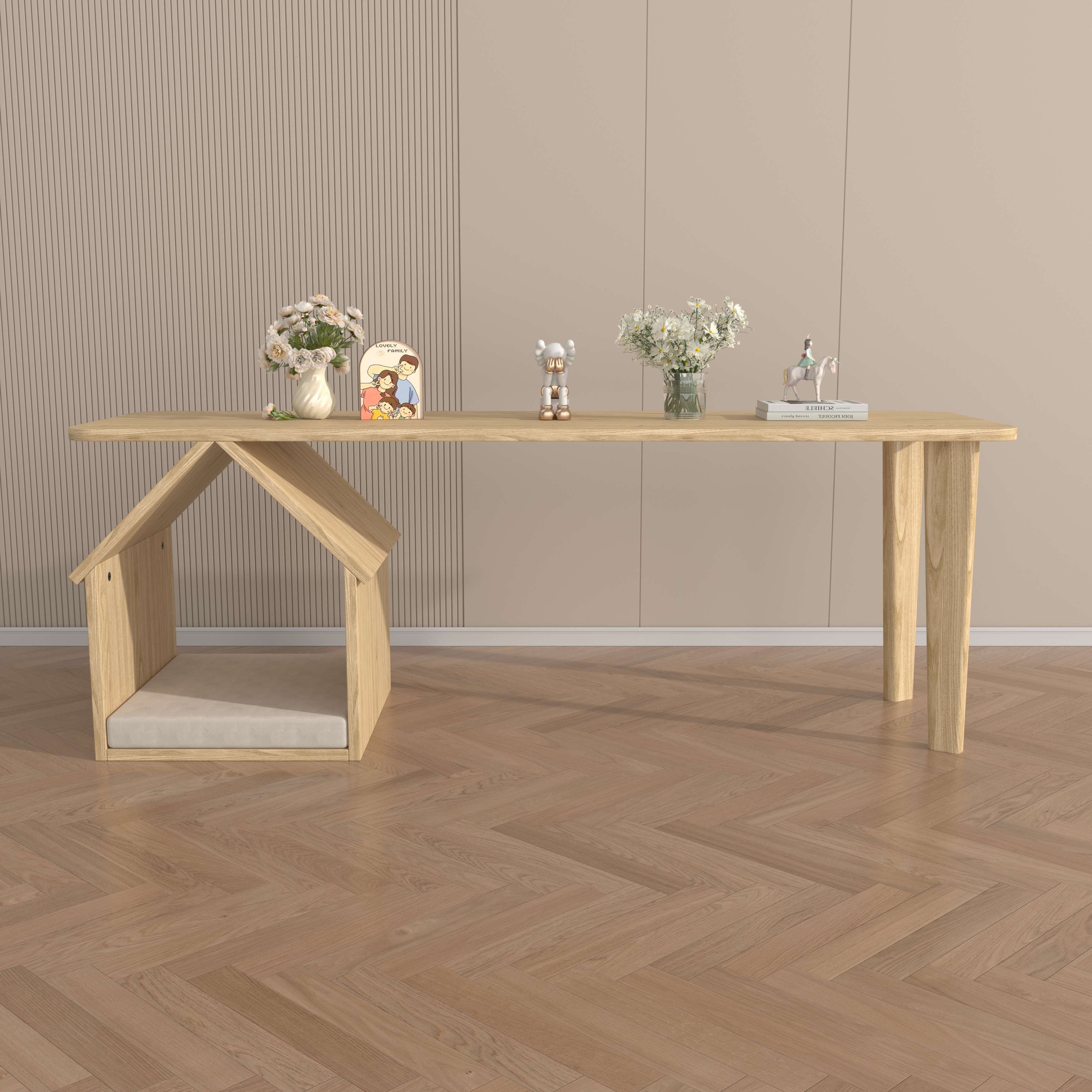 Modern Wooden Dog House Desk | 2-in-1 Pet House & Console Table for Small Dogs