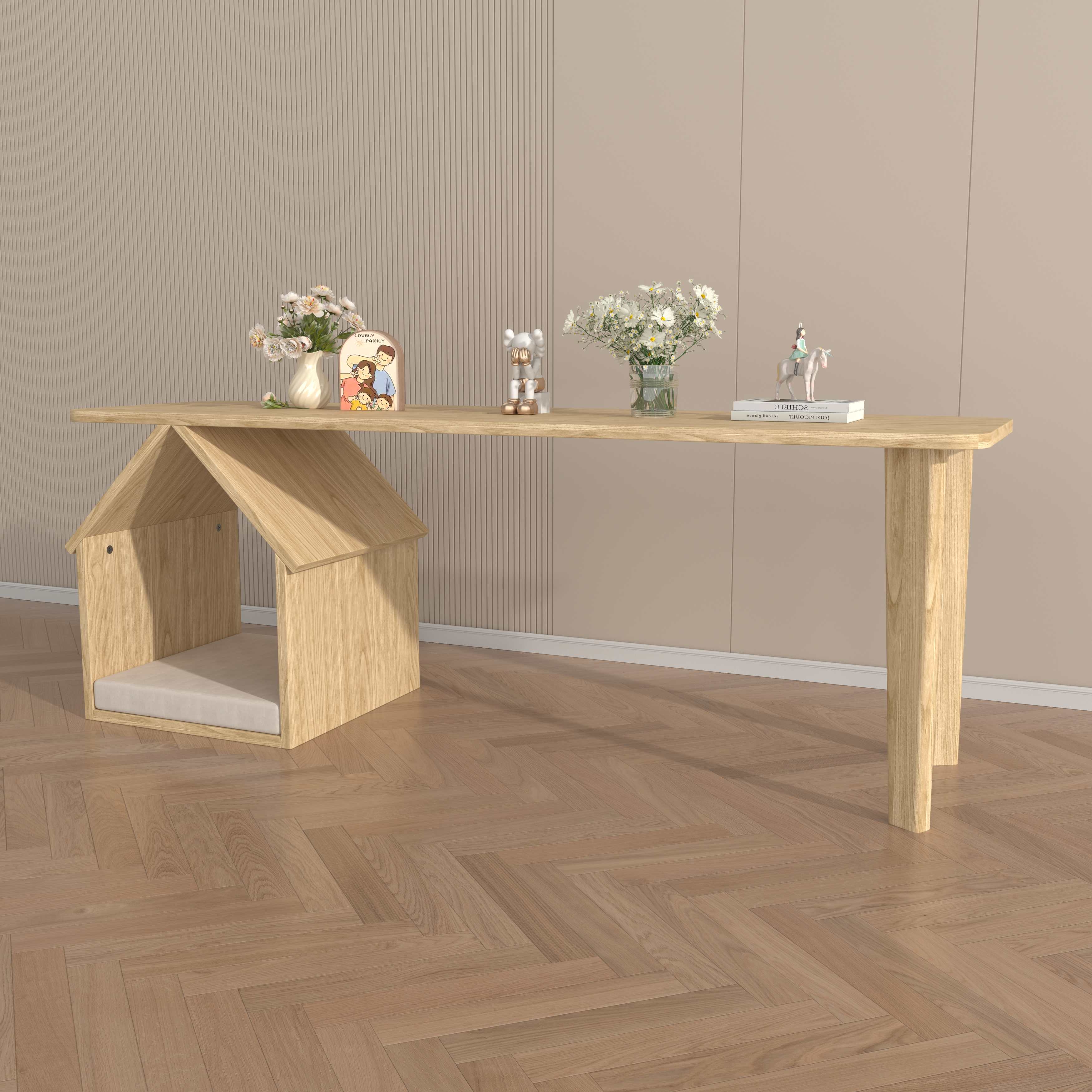 Modern Wooden Dog House Desk | 2-in-1 Pet House & Console Table for Small Dogs