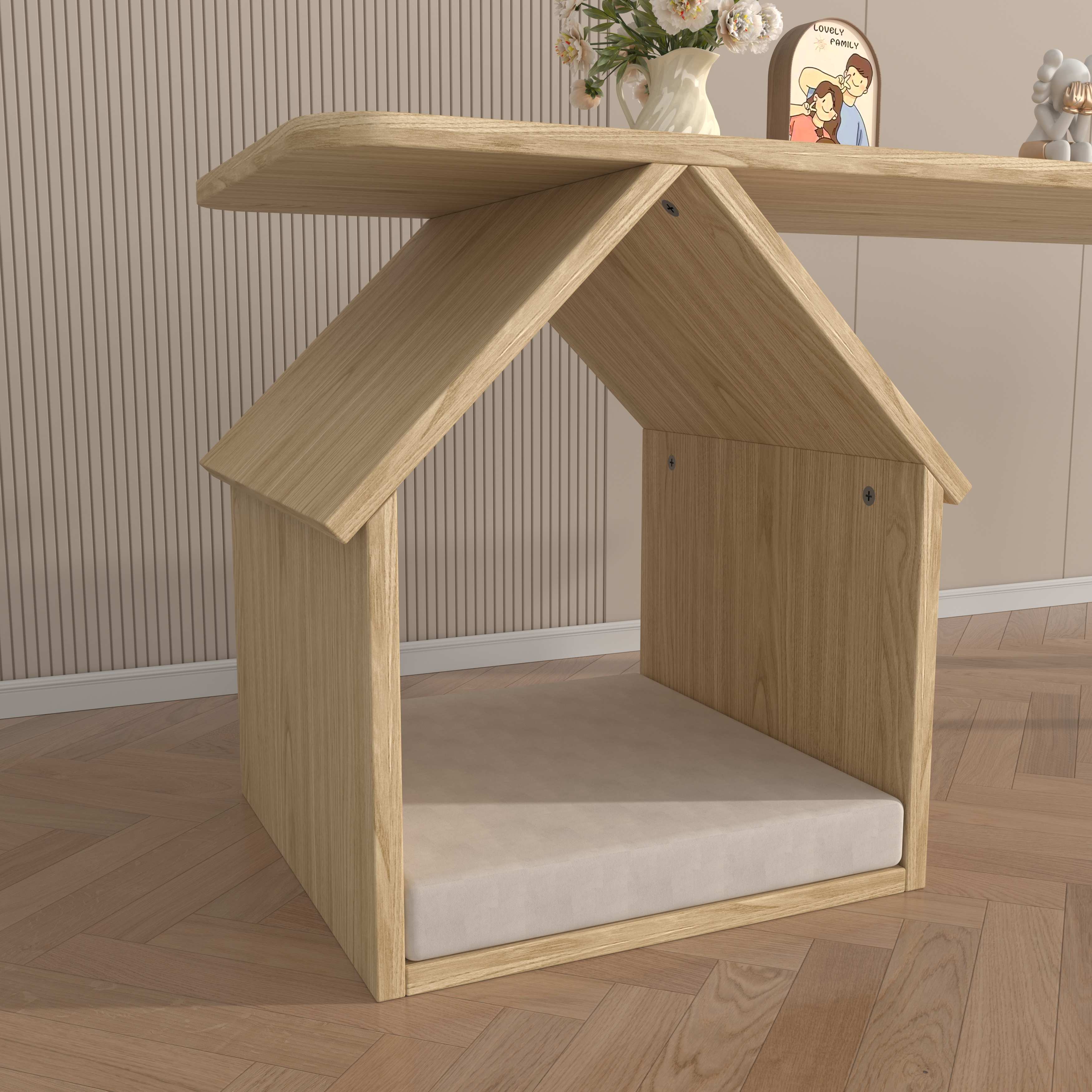 Modern Wooden Dog House Desk | 2-in-1 Pet House & Console Table for Small Dogs
