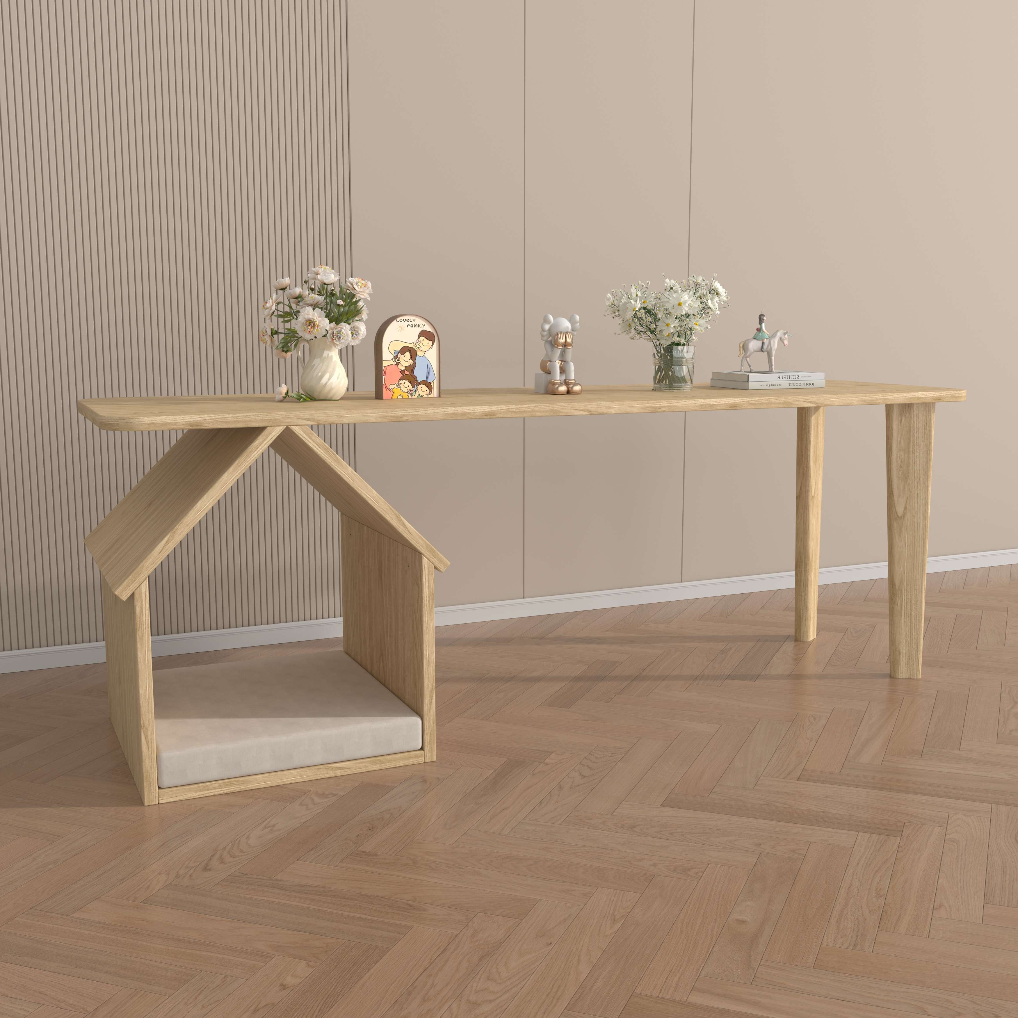 Modern Wooden Dog House Desk | 2-in-1 Pet House & Console Table for Small Dogs