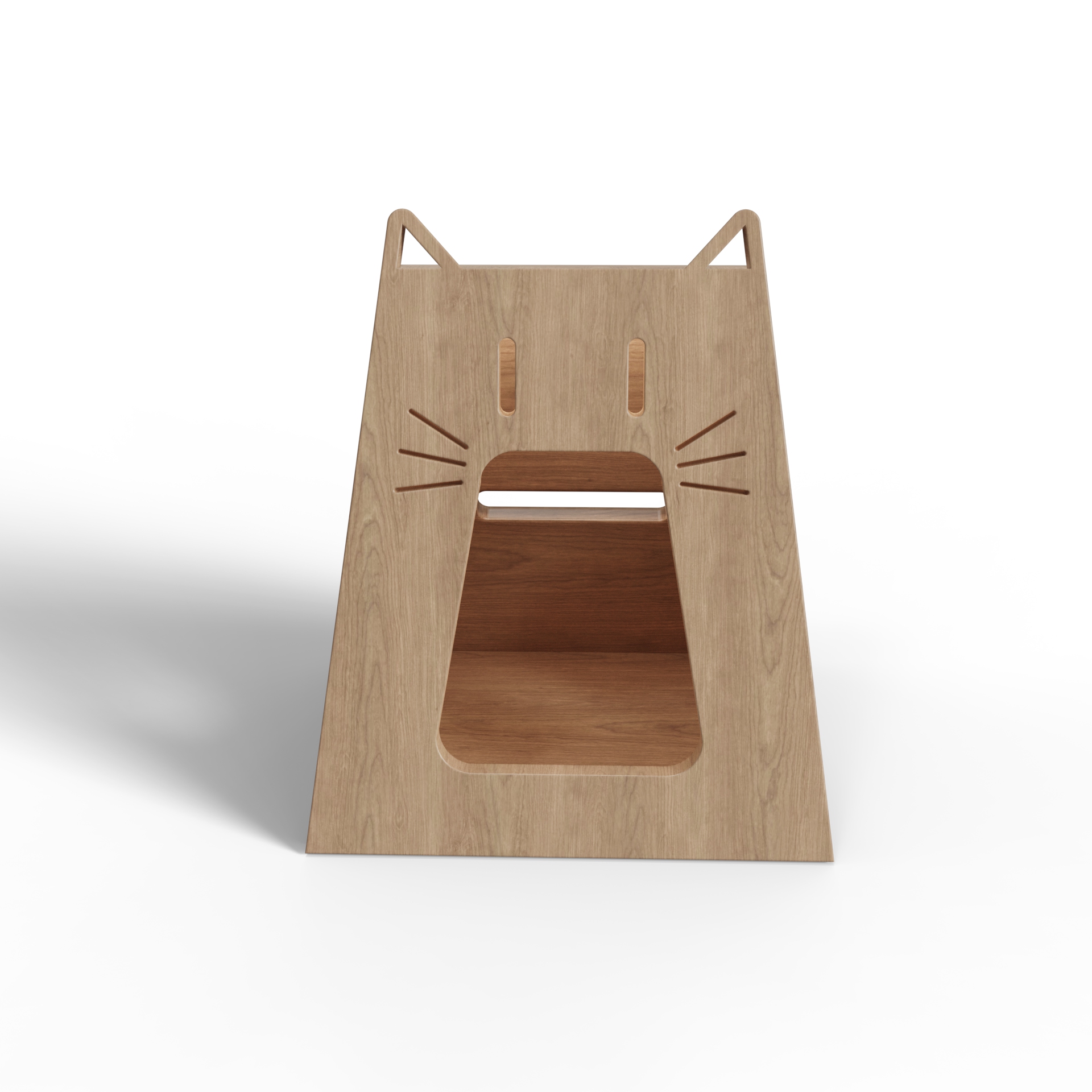 Wooden Cat House with Play Holes | Cute Cat-Shaped Cat Bed