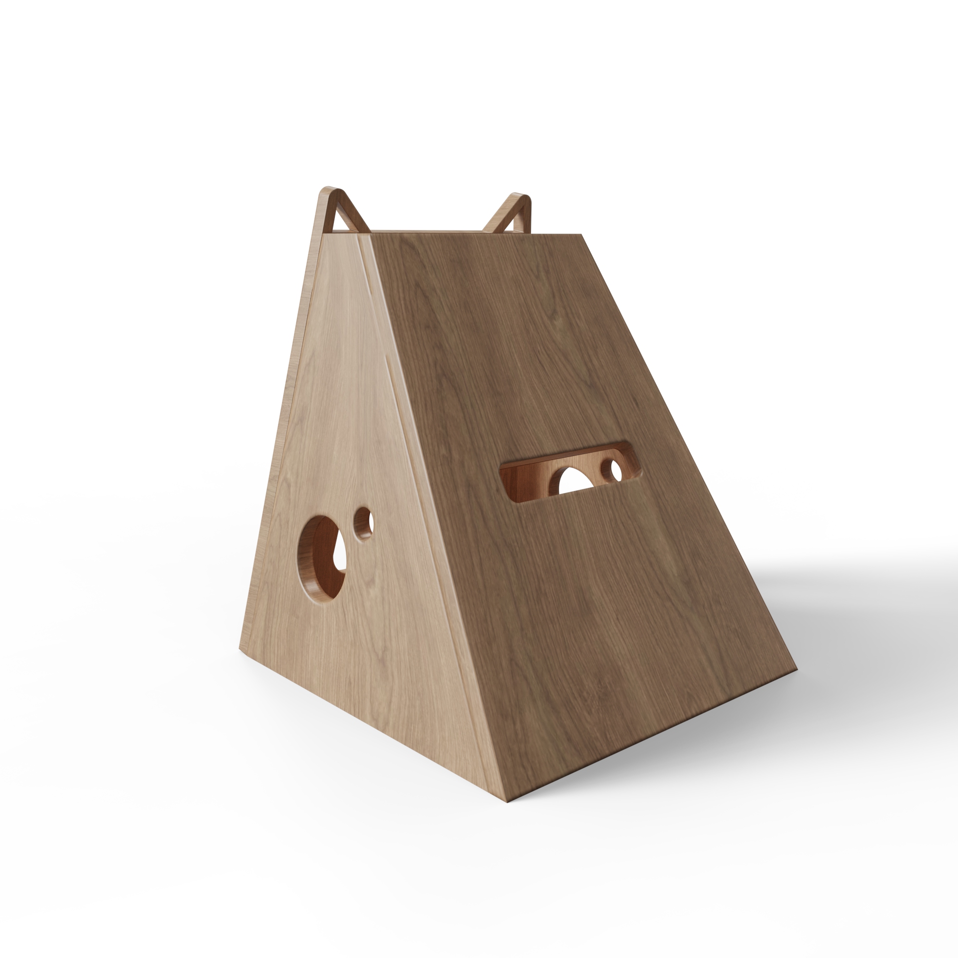 Wooden Cat House with Play Holes | Cute Cat-Shaped Cat Bed