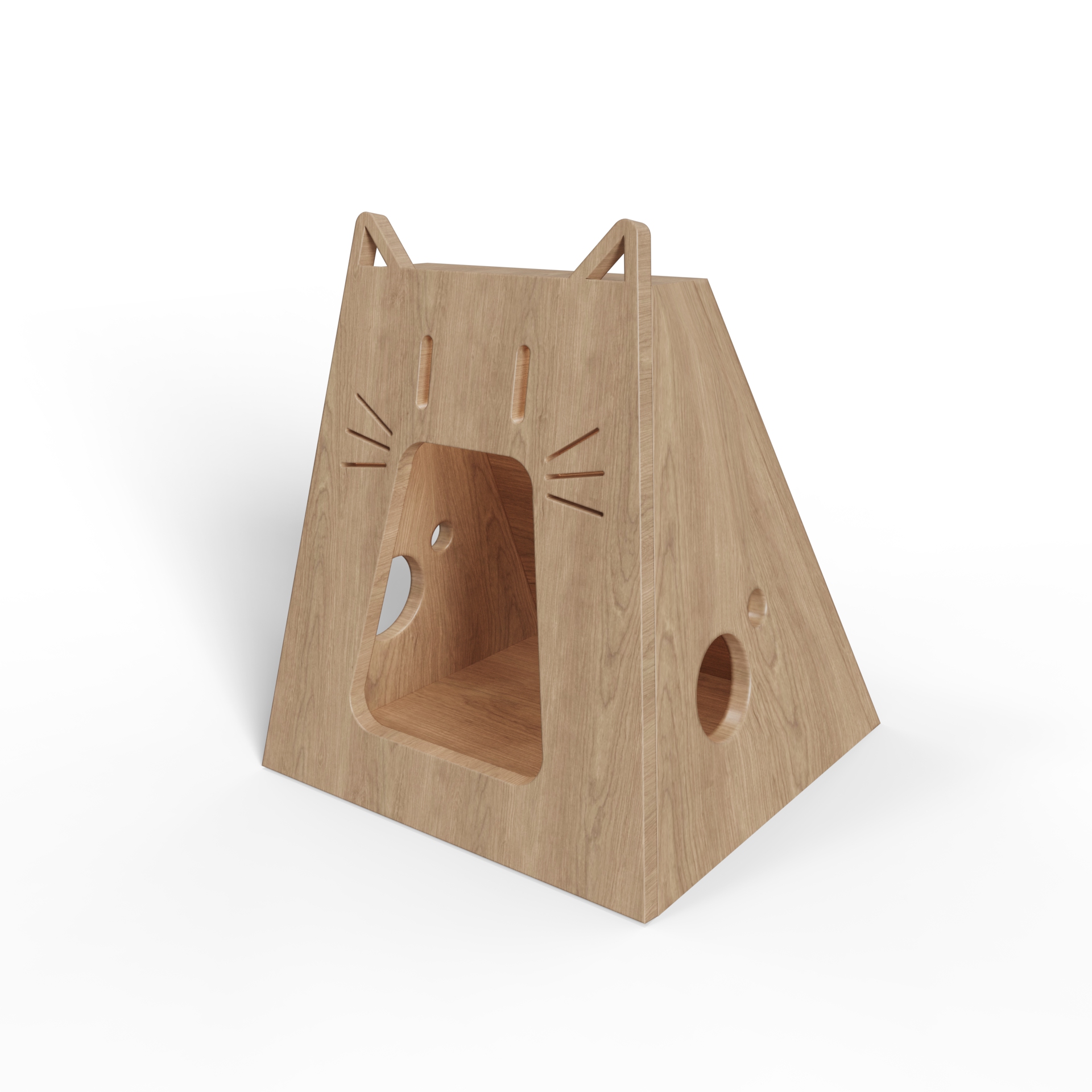 Wooden Cat House with Play Holes | Cute Cat-Shaped Cat Bed