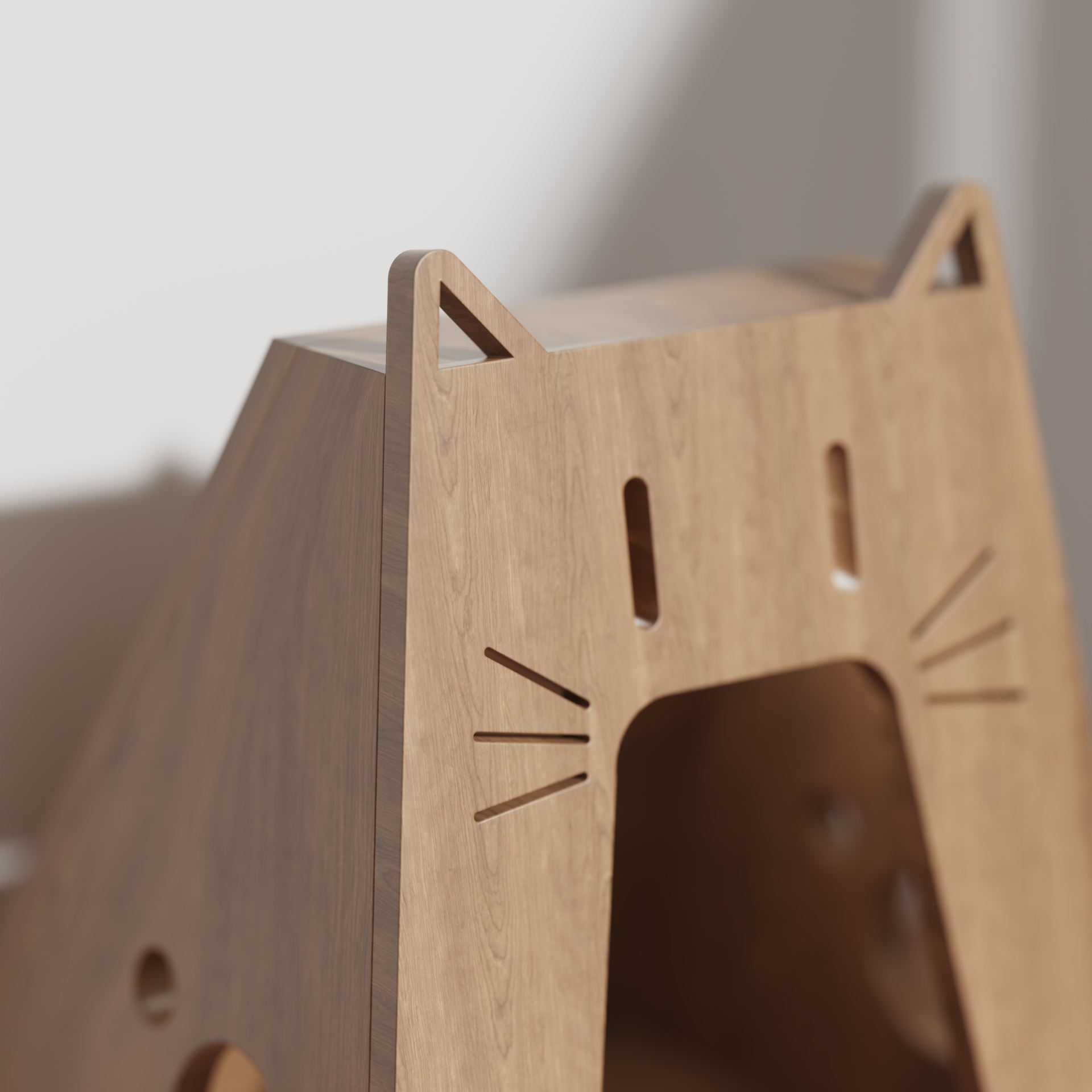 Wooden Cat House with Play Holes | Cute Cat-Shaped Cat Bed