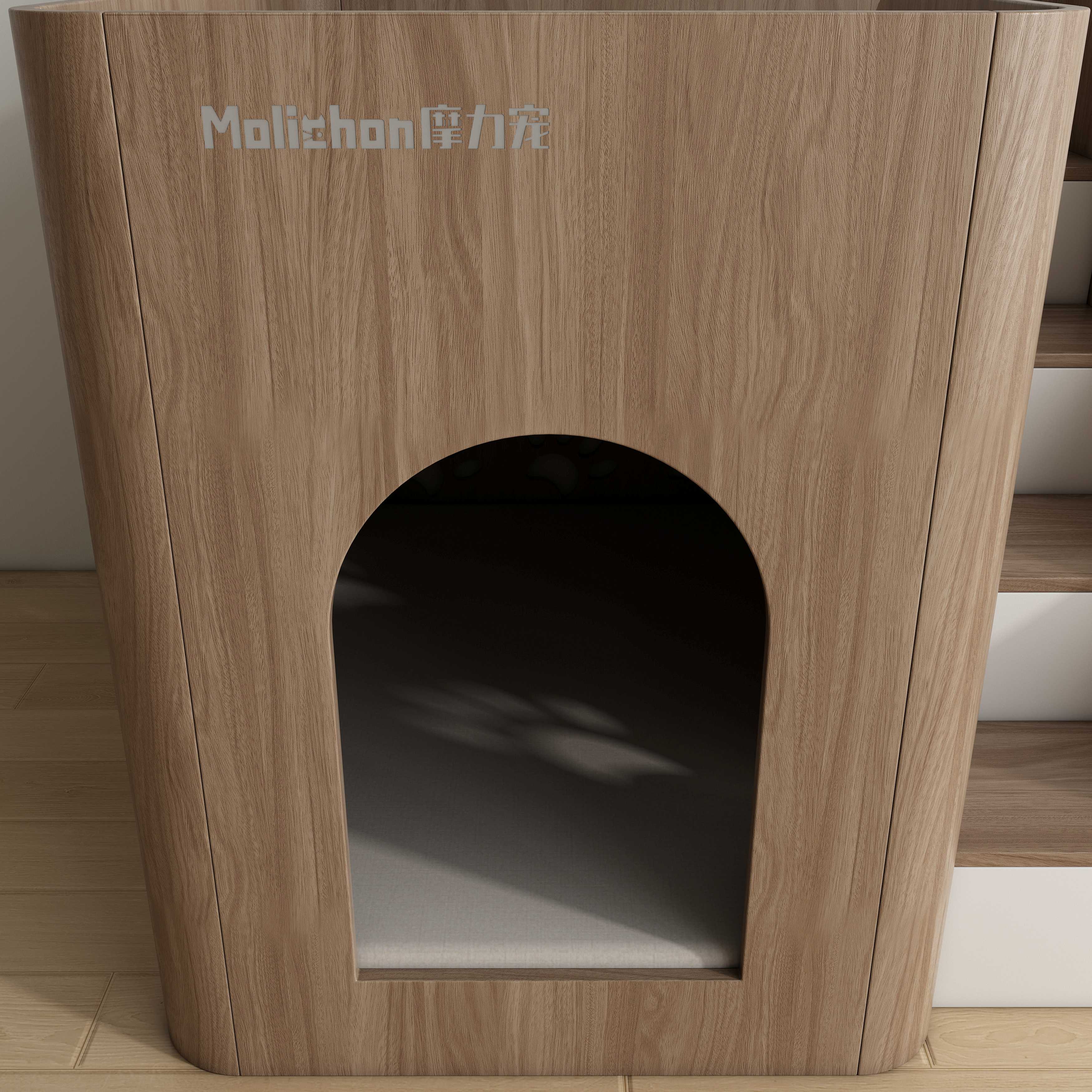 Wooden Dog House with Stairs | 2-Tier Elevated Pet Bed for Small & Senior Dogs