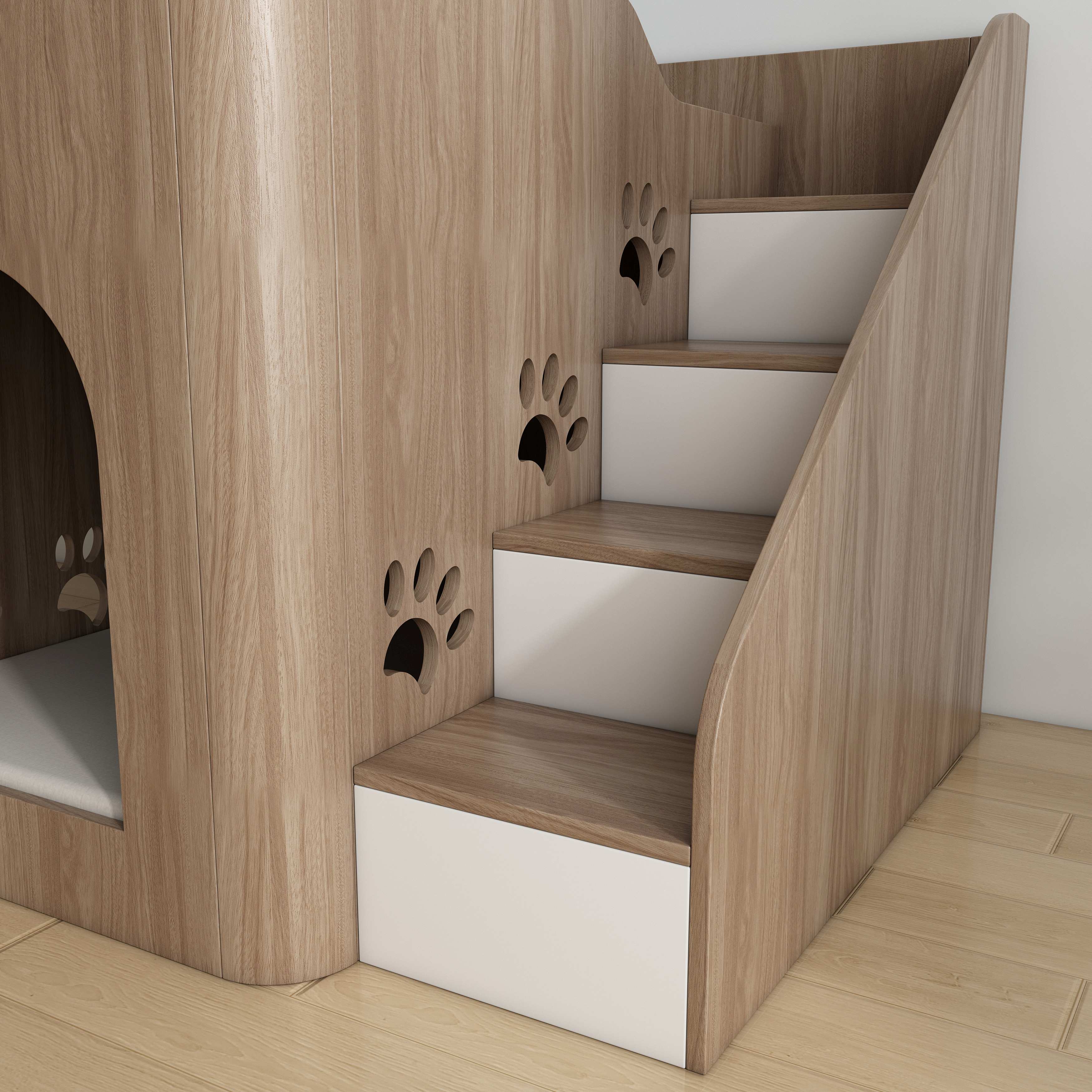 Wooden Dog House with Stairs | 2-Tier Elevated Pet Bed for Small & Senior Dogs