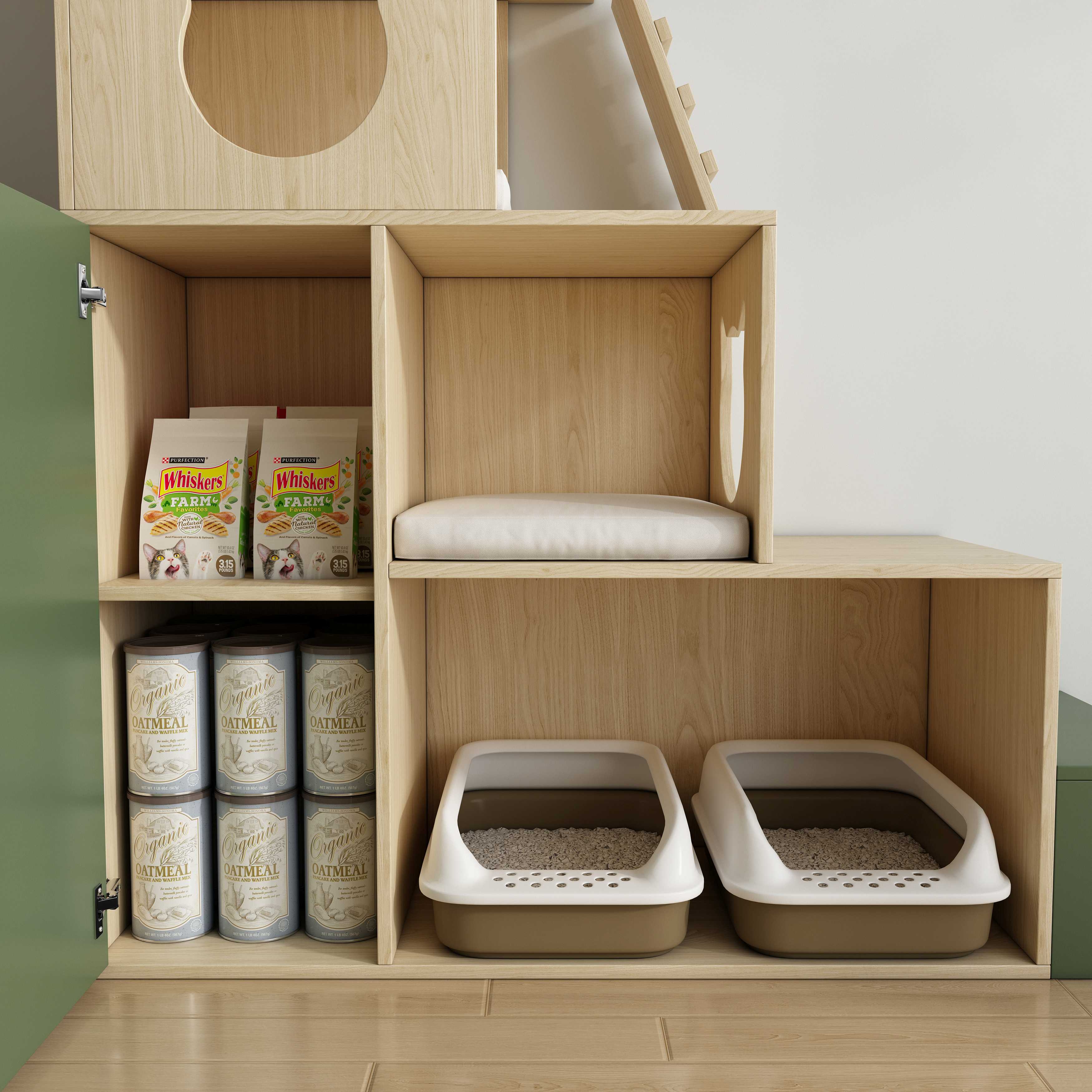 Large Wooden Cat Tree Villa | Multi-Level Cat House with Double Litter Box Enclosure