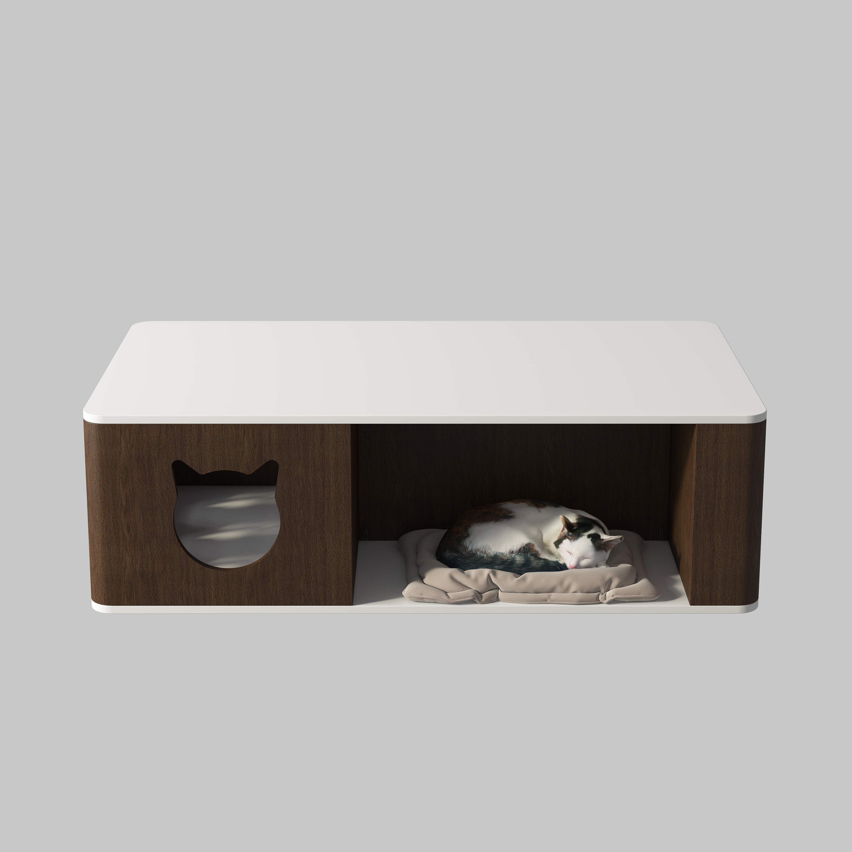 Modern Cat House Coffee Table | 2-in-1 Hidden Cat Bed Living Room Table