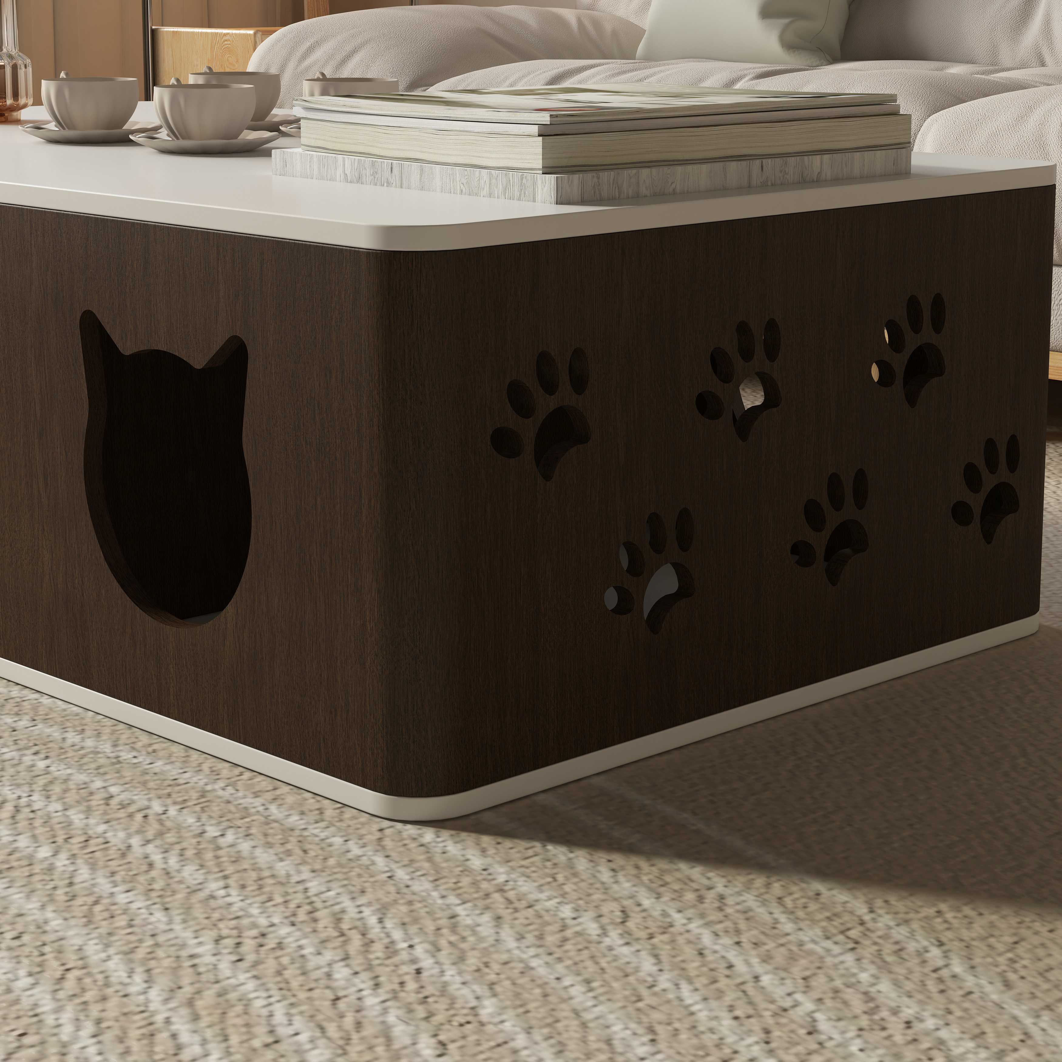 Modern Cat House Coffee Table | 2-in-1 Hidden Cat Bed Living Room Table