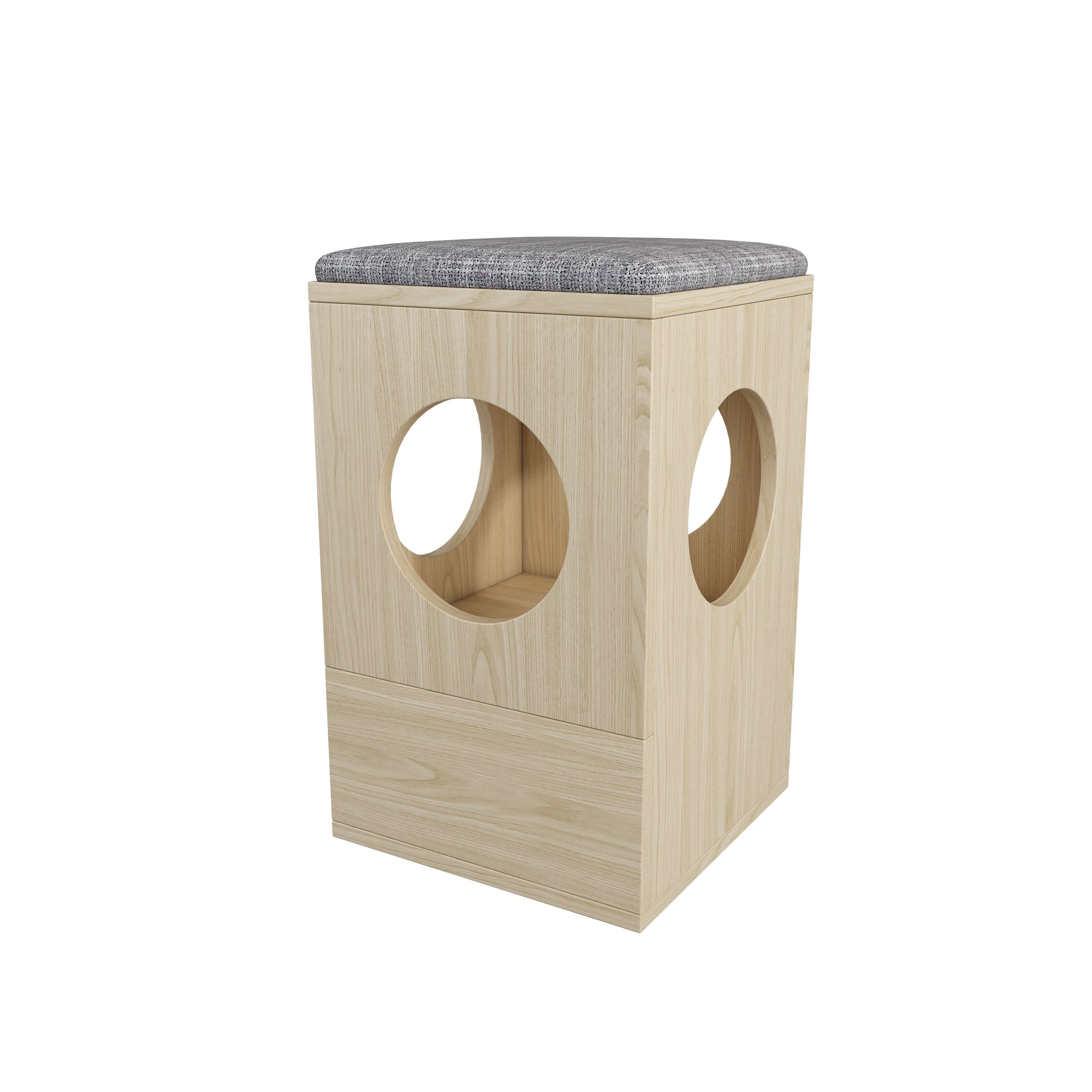 Wooden Cat House Stool | 2-in-1 Hidden Cat Bed Ottoman for Small Spaces