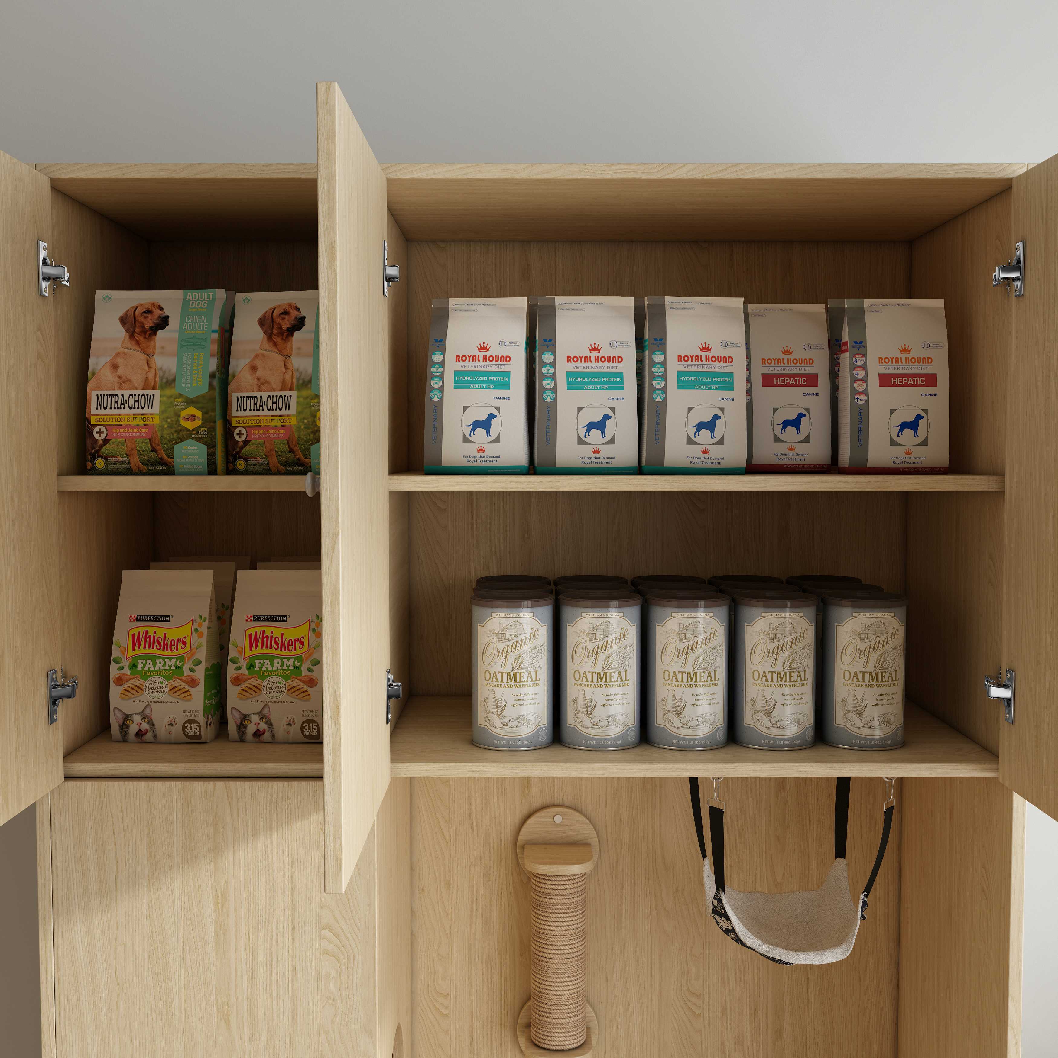 All-In-One Wooden Cat House Cabinet | Cat Tree with Hammock & Storage Drawers