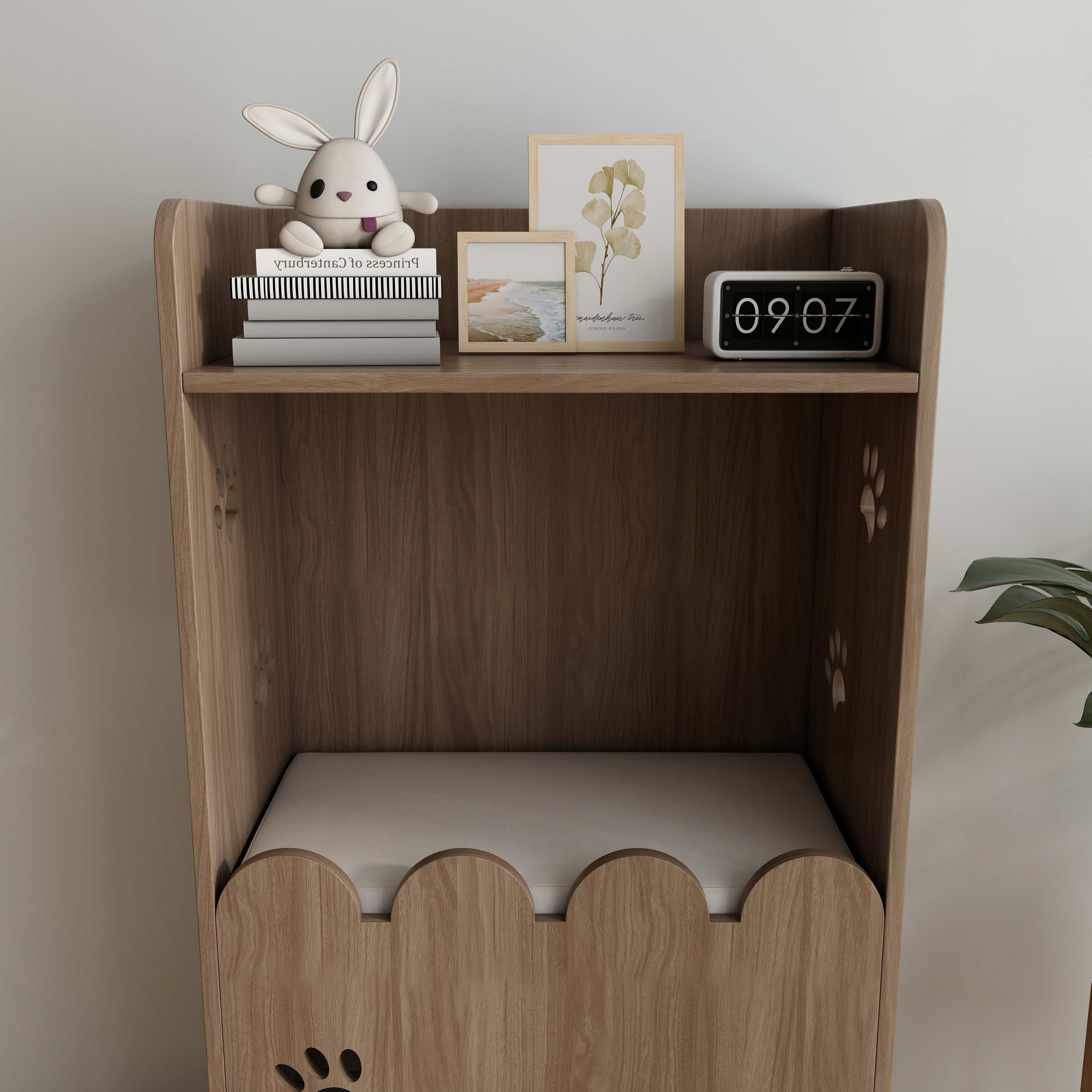 Wooden Cat House with Shelf | 2-Tier Cat Bed & Display Shelf for Small Spaces