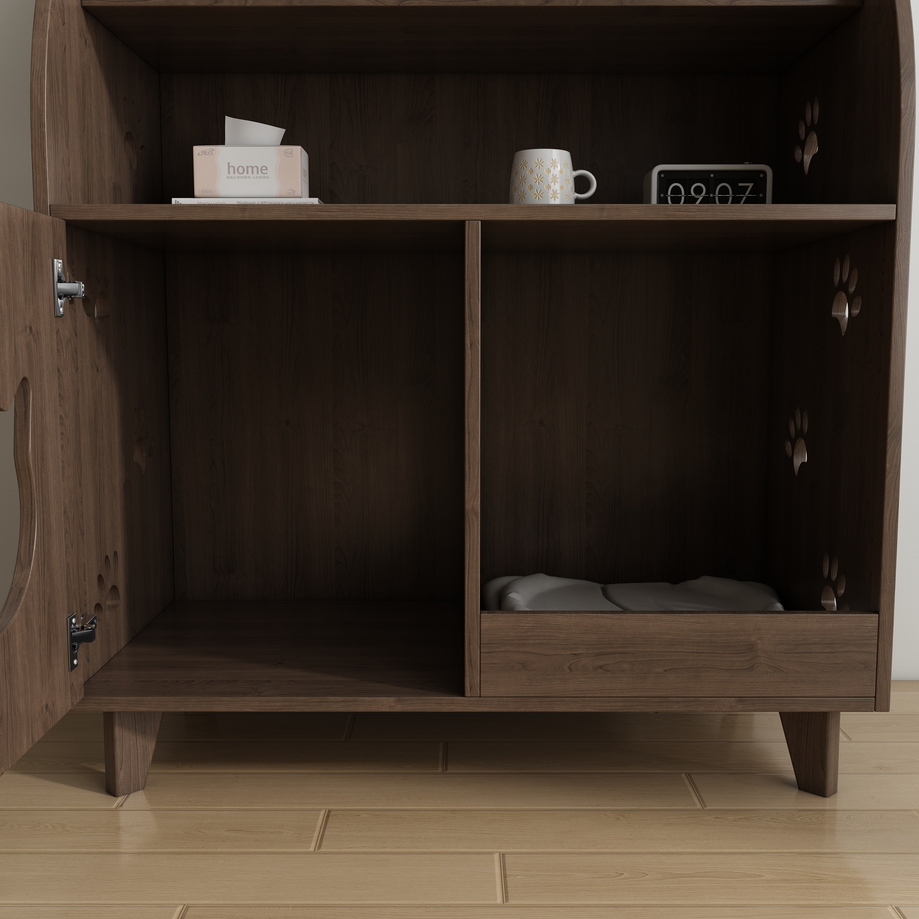 Wooden Cat House Bookshelf | 2-in-1 Cat Litter Box Enclosure with Storage