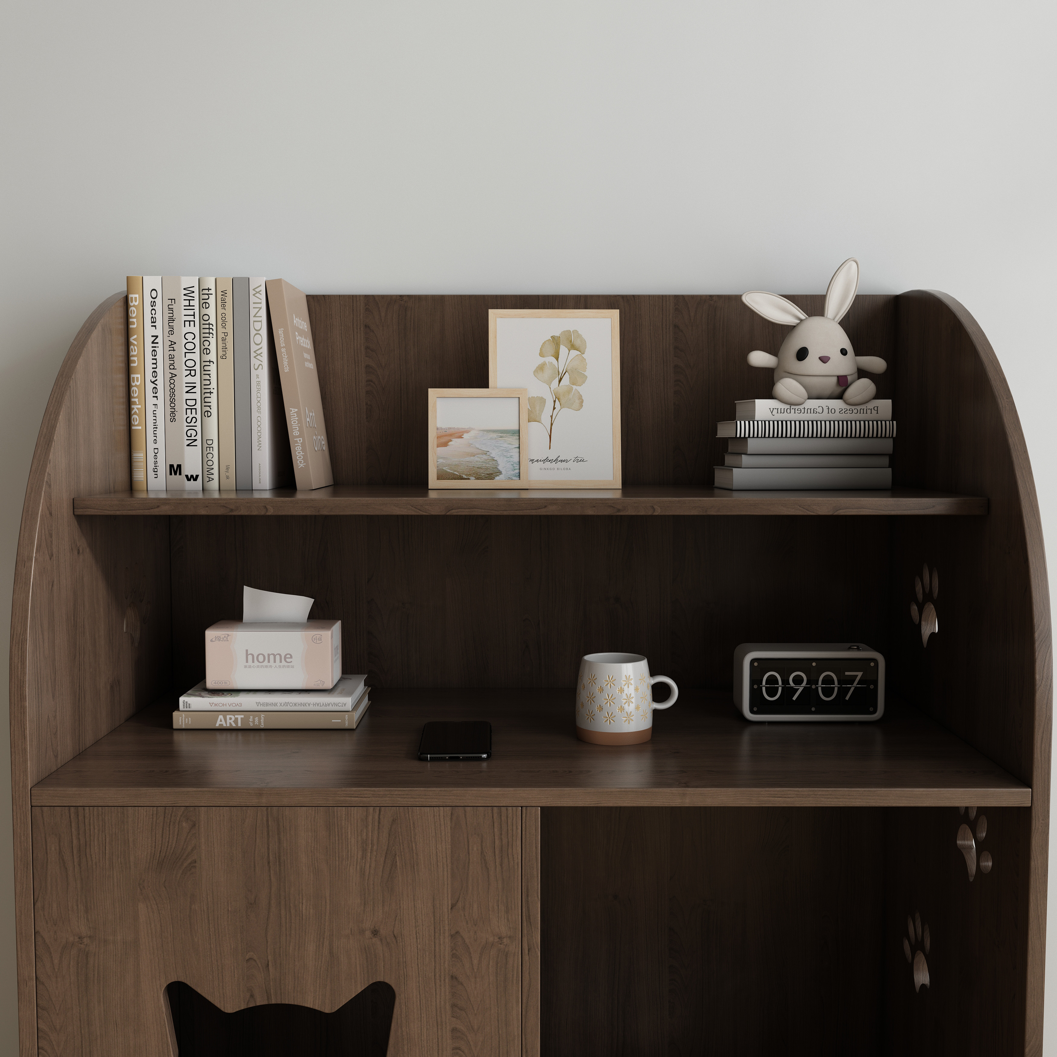 Wooden Cat House Bookshelf | 2-in-1 Cat Litter Box Enclosure with Storage