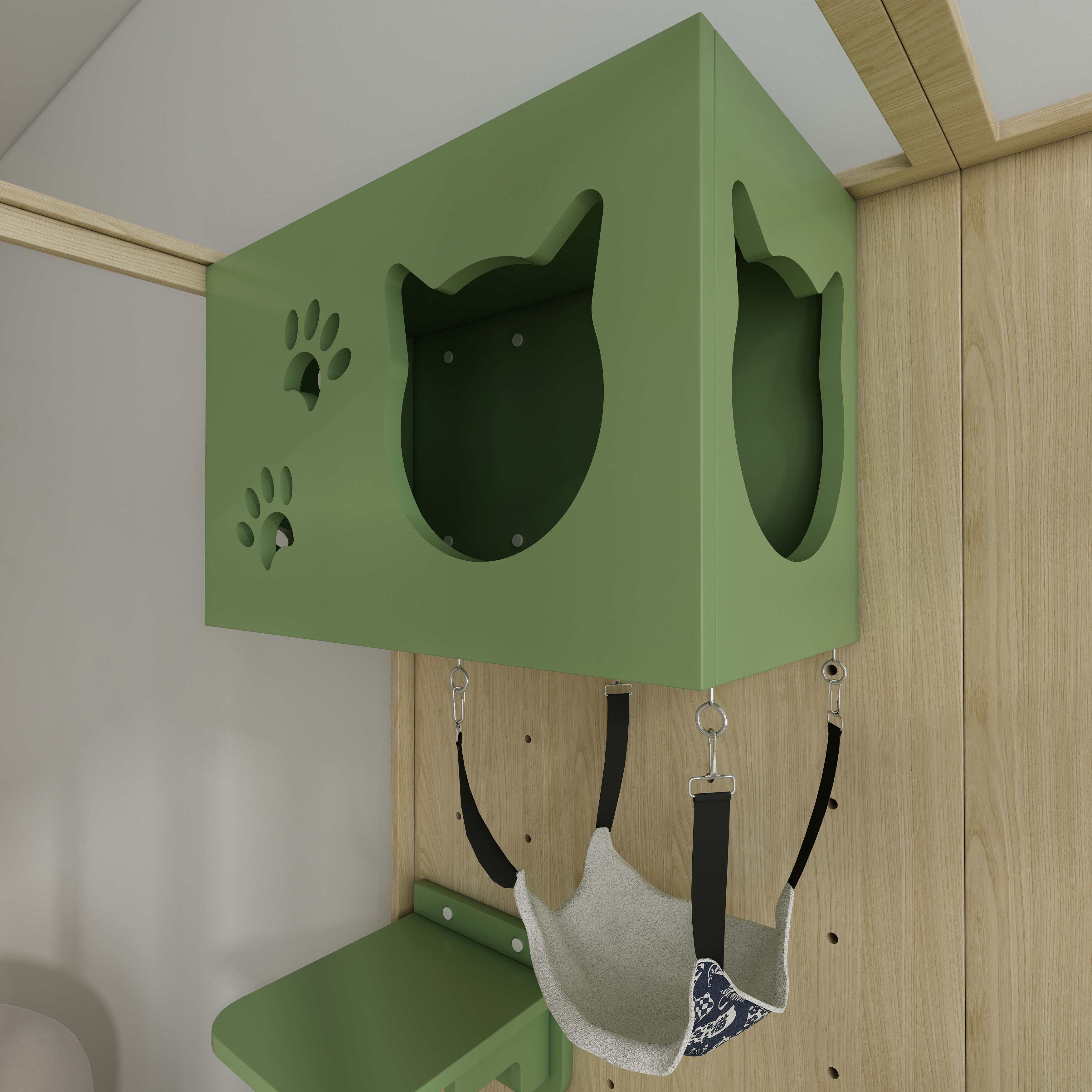 Large Wooden Cat Villa Cage | Modular Cat Enclosure with Hammock & Perches