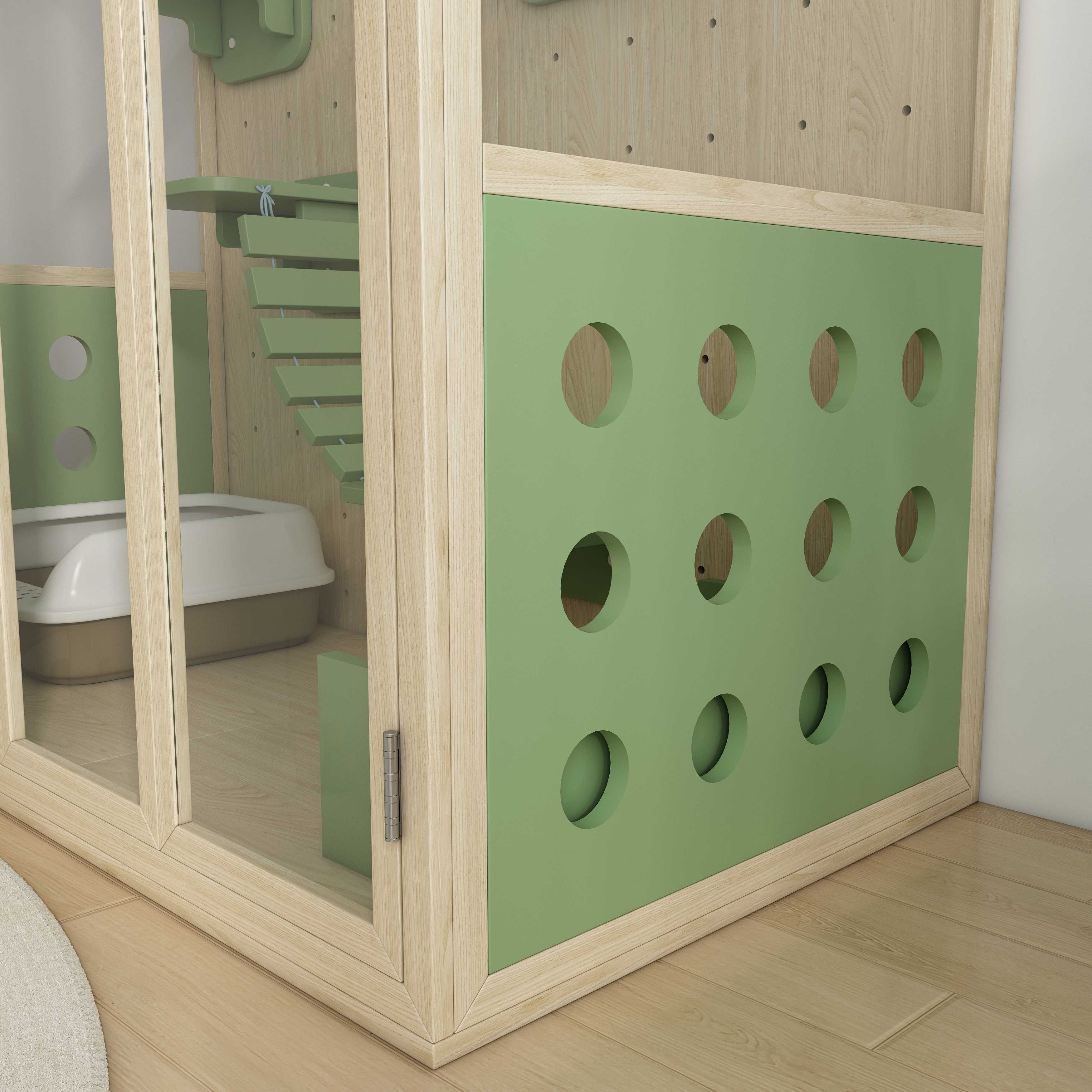 Large Wooden Cat Villa Cage | Modular Cat Enclosure with Hammock & Perches