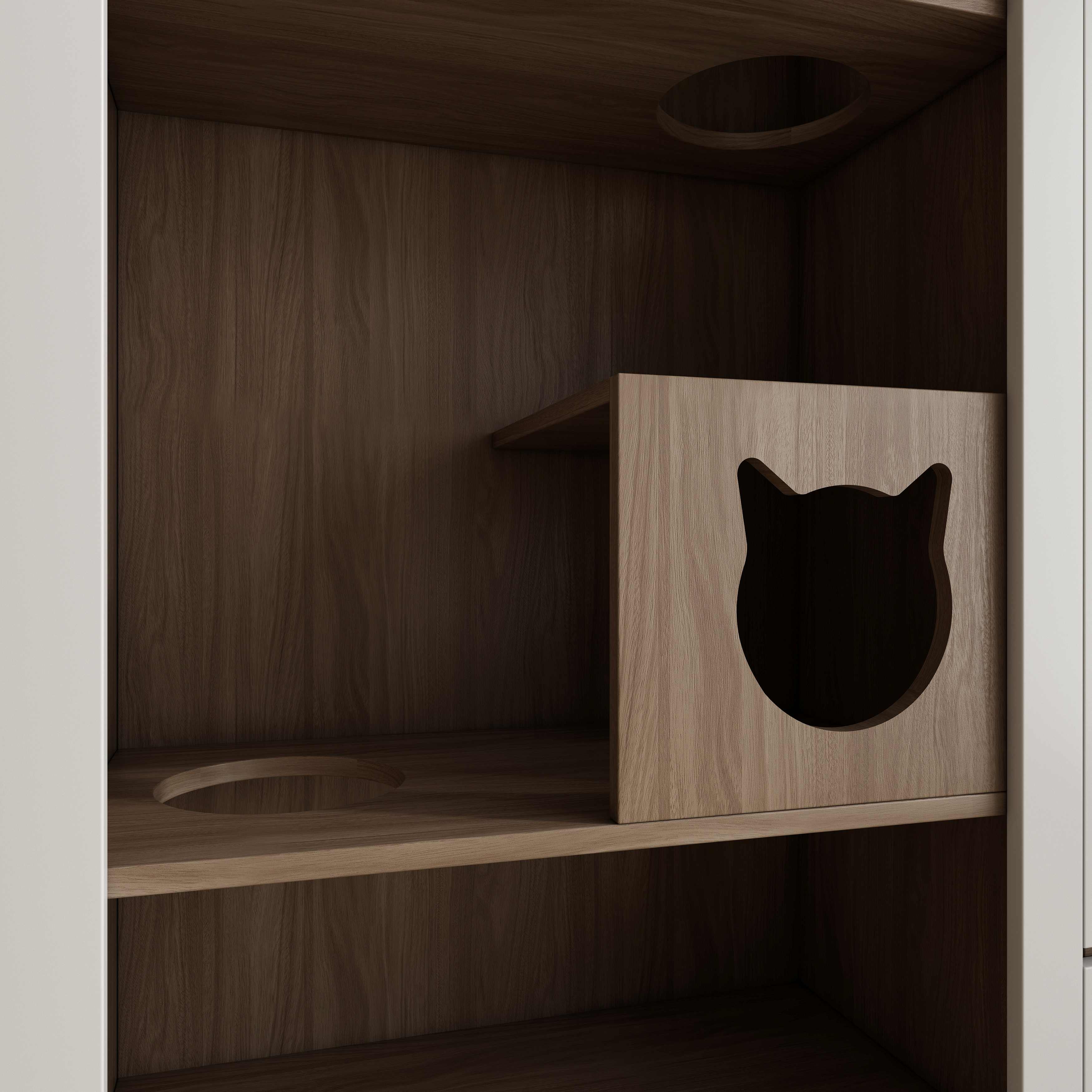 Modern White Cat House Cabinet | Multi-Cat Litter Box Enclosure with Storage