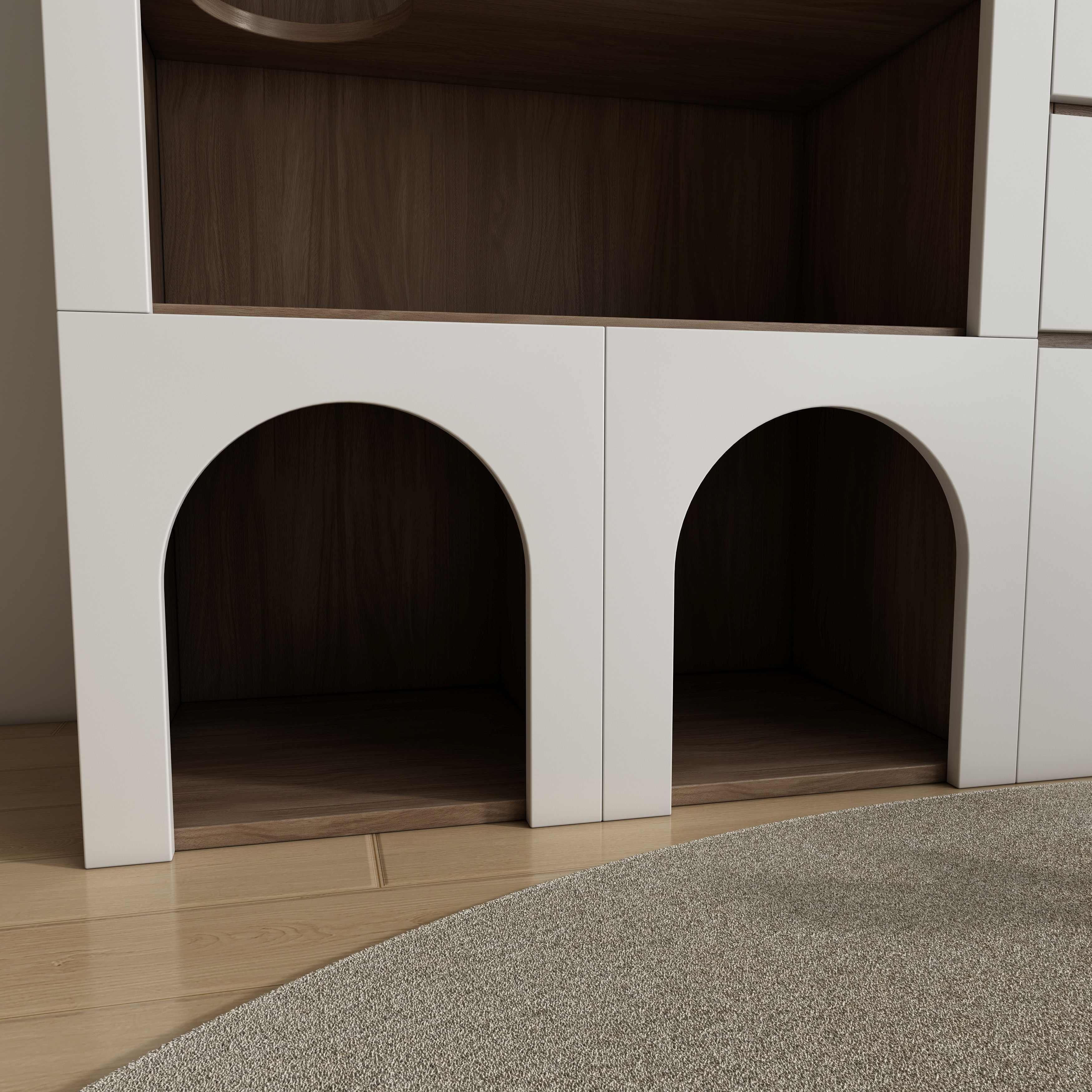 Modern White Cat House Cabinet | Multi-Cat Litter Box Enclosure with Storage