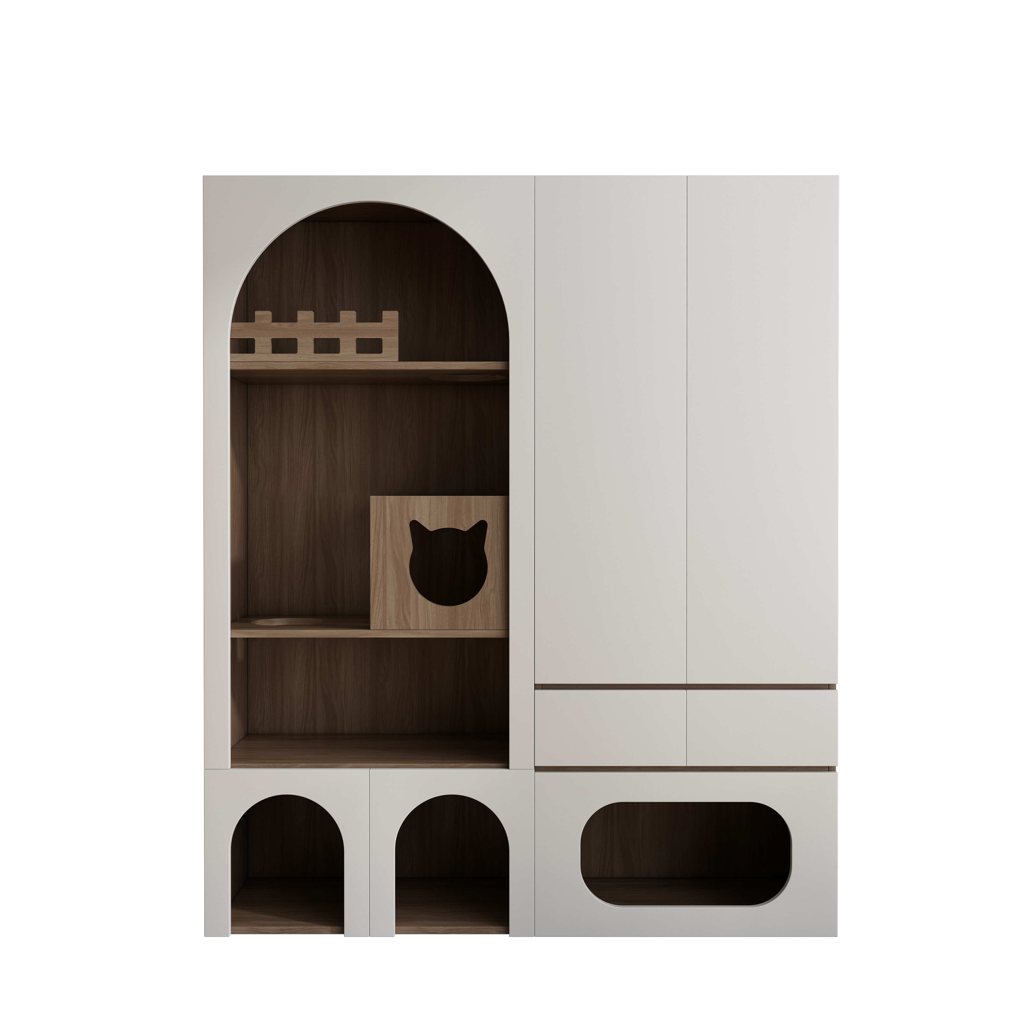 Modern White Cat House Cabinet | Multi-Cat Litter Box Enclosure with Storage
