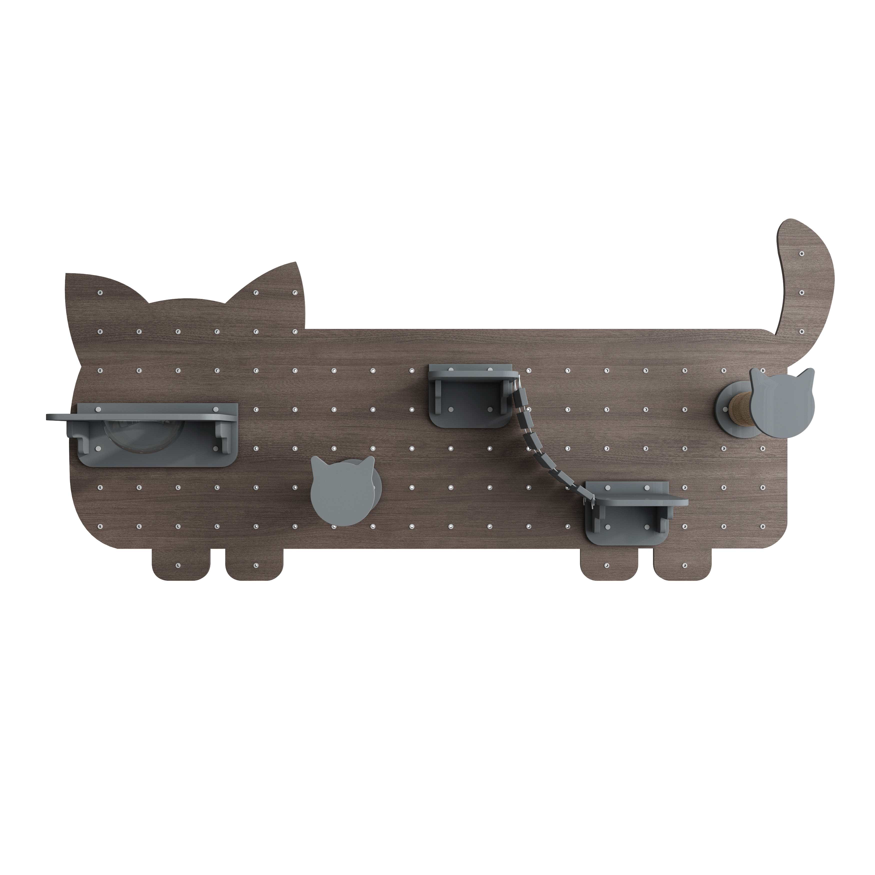 Cat-Shaped Wall Mounted Cat Tree | Modular Pegboard Cat Wall Shelves with Hammock
