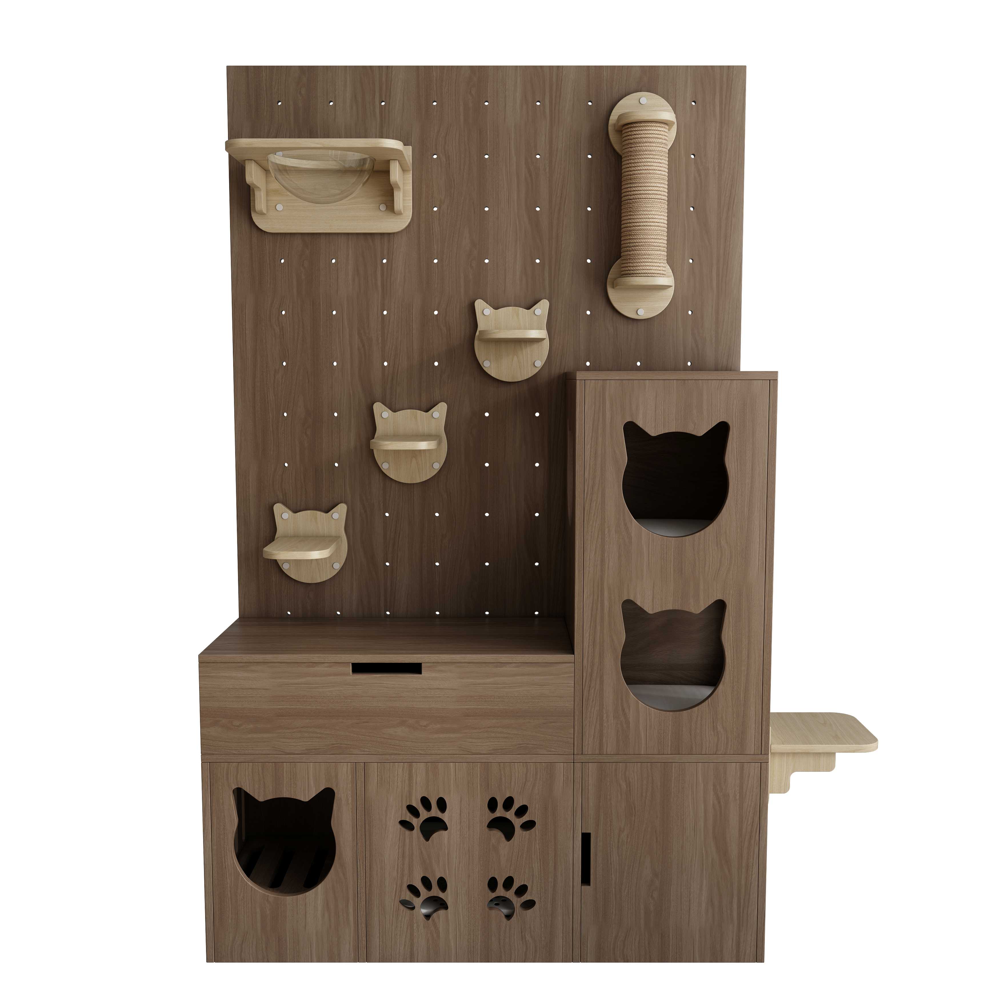 Modular Pegboard Cat Wall System | All-in-One Cat House with Litter Box Enclosure