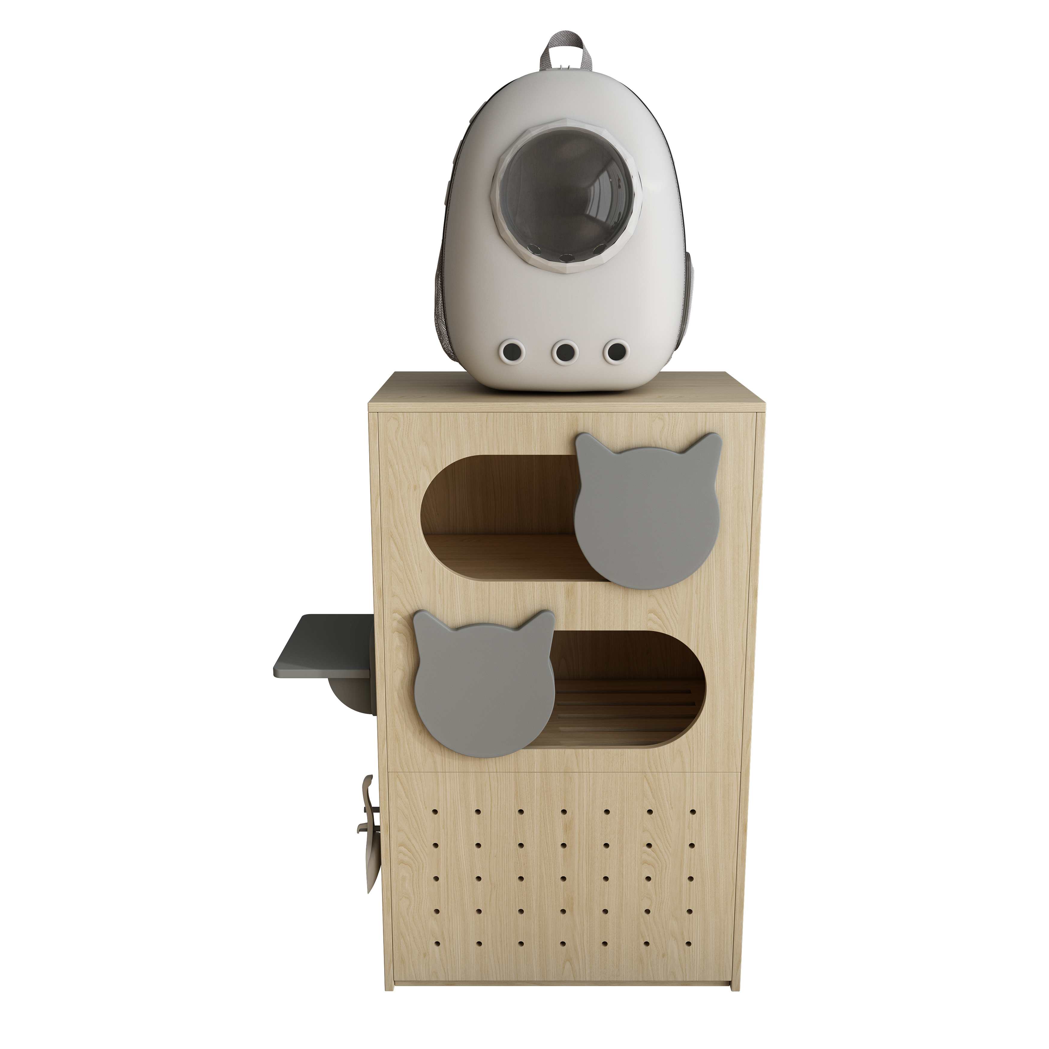 Wooden Cat Litter Box Enclosure | Modular Pegboard Cat House with Shelves