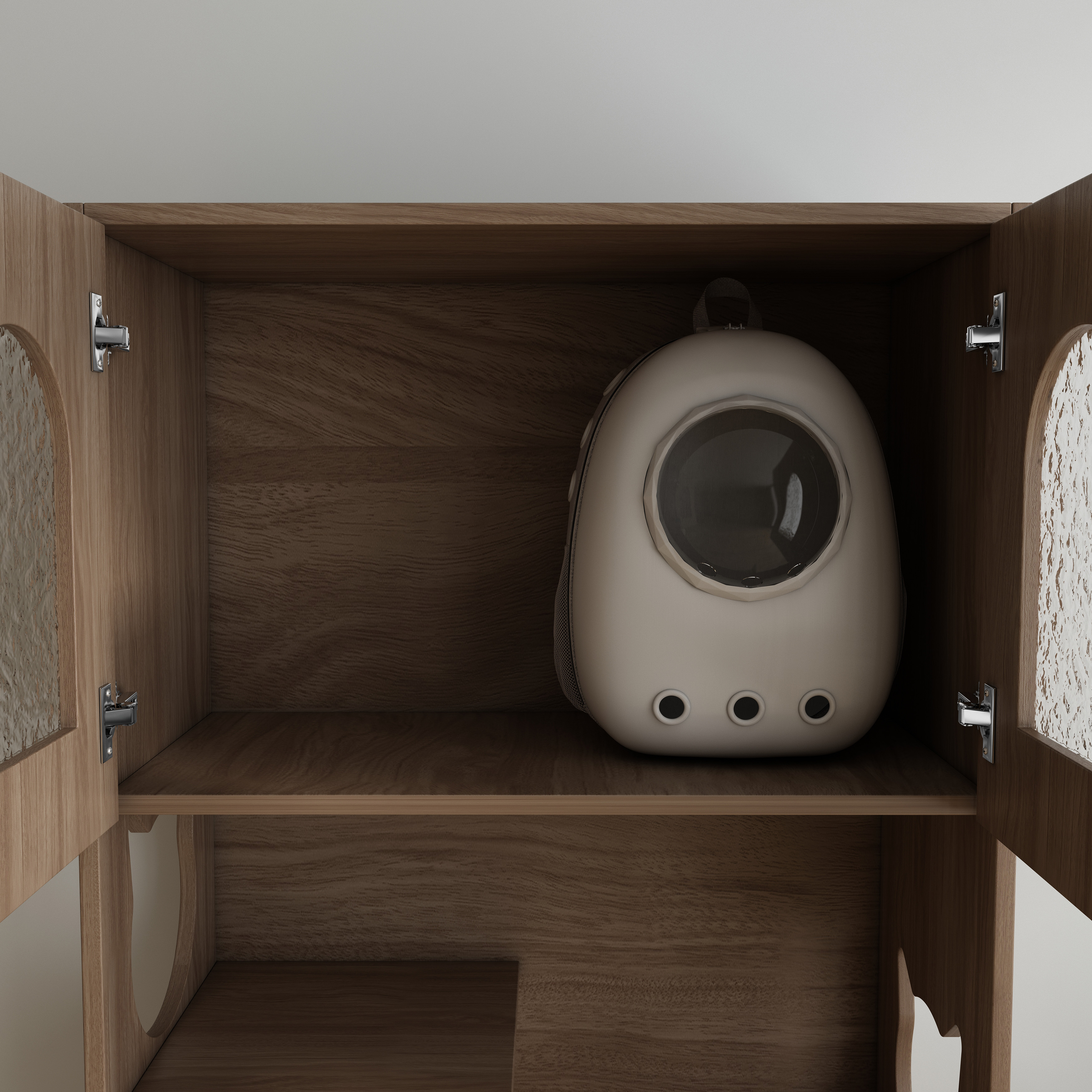 Arched Wooden Cat House Cabinet | Multi-Level Cat Litter Box Enclosure with Shelves