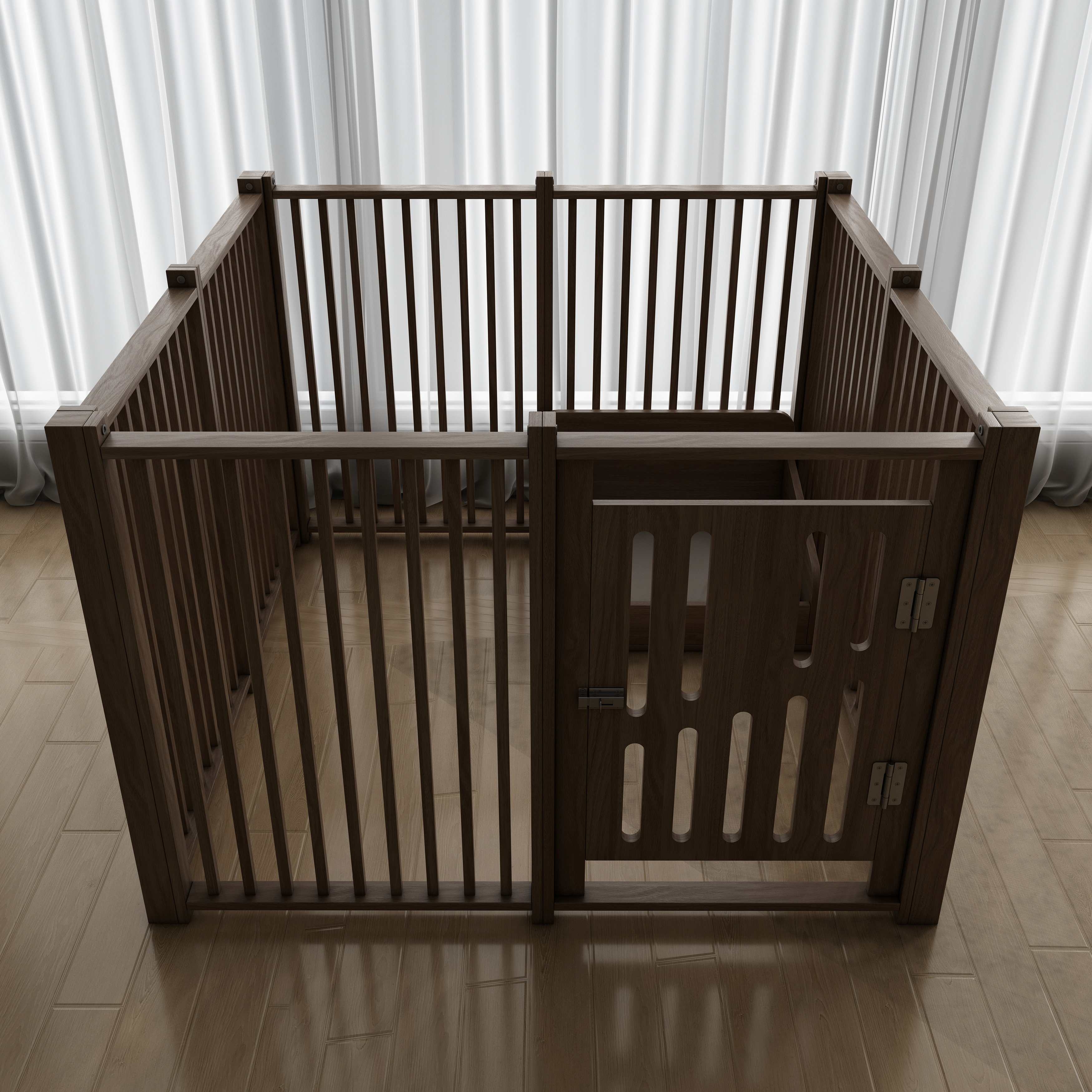 Wooden Pet Playpen with Door | 4-Panel Dog Playpen for Indoor Puppies & Cats