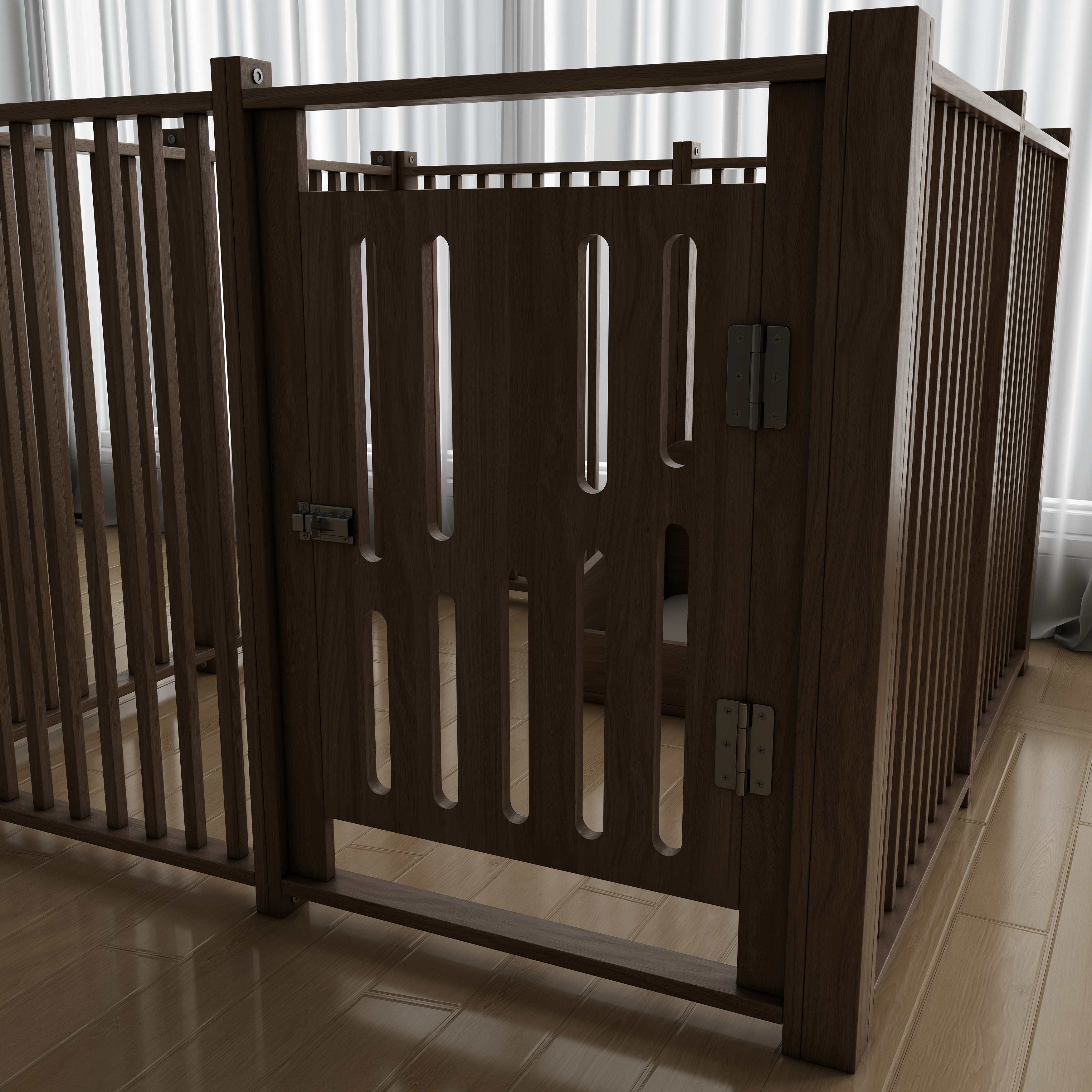 Wooden Pet Playpen with Door | 4-Panel Dog Playpen for Indoor Puppies & Cats
