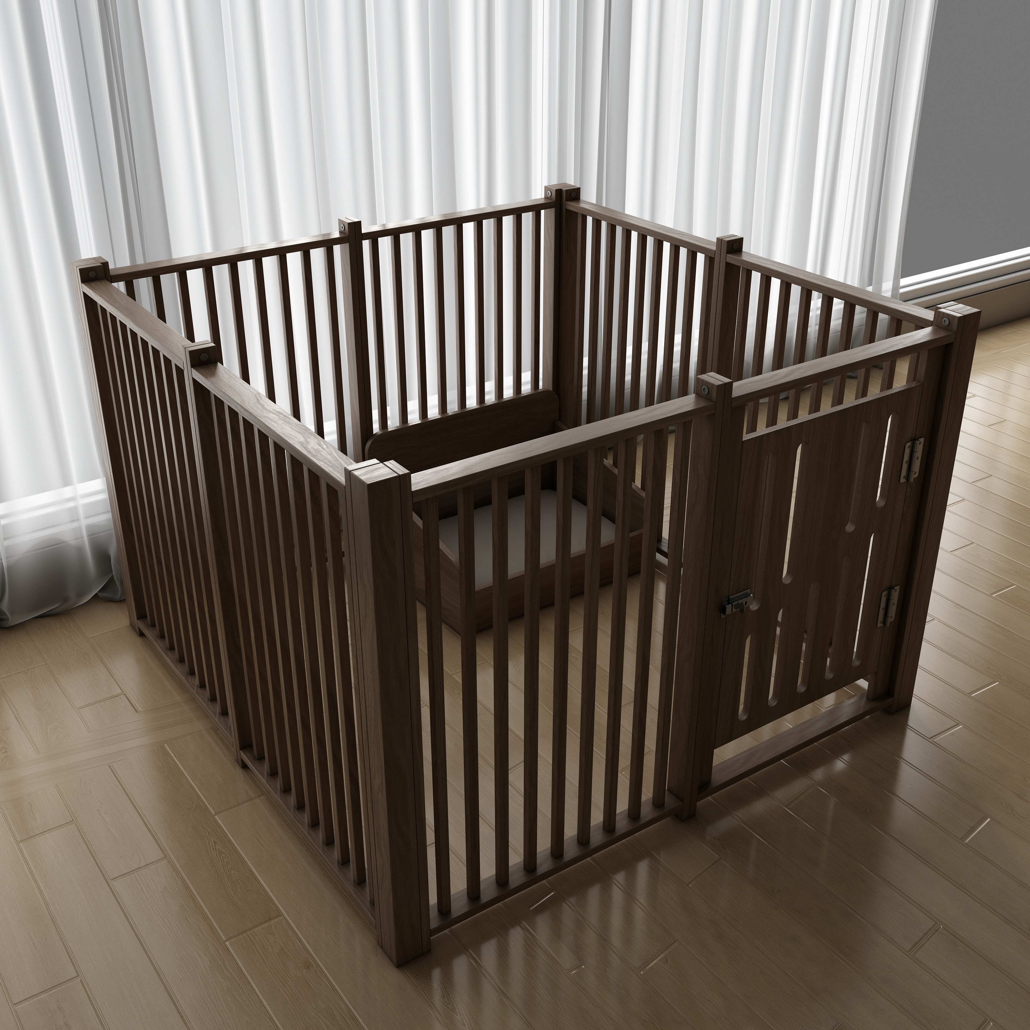 Wooden Pet Playpen with Door | 4-Panel Dog Playpen for Indoor Puppies & Cats